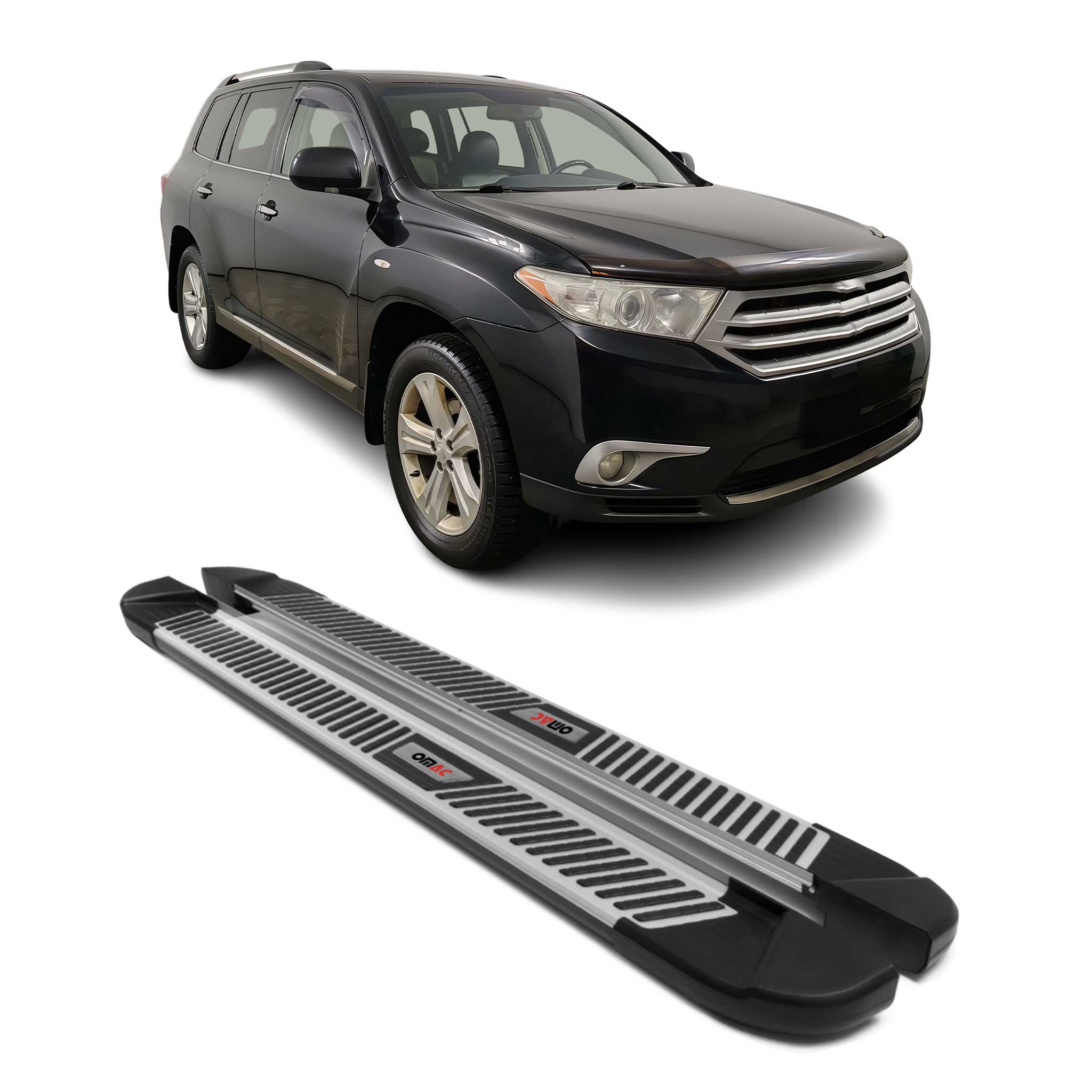 2008-2013 Toyota Highlander Running Boards Side Steps Silver & Black