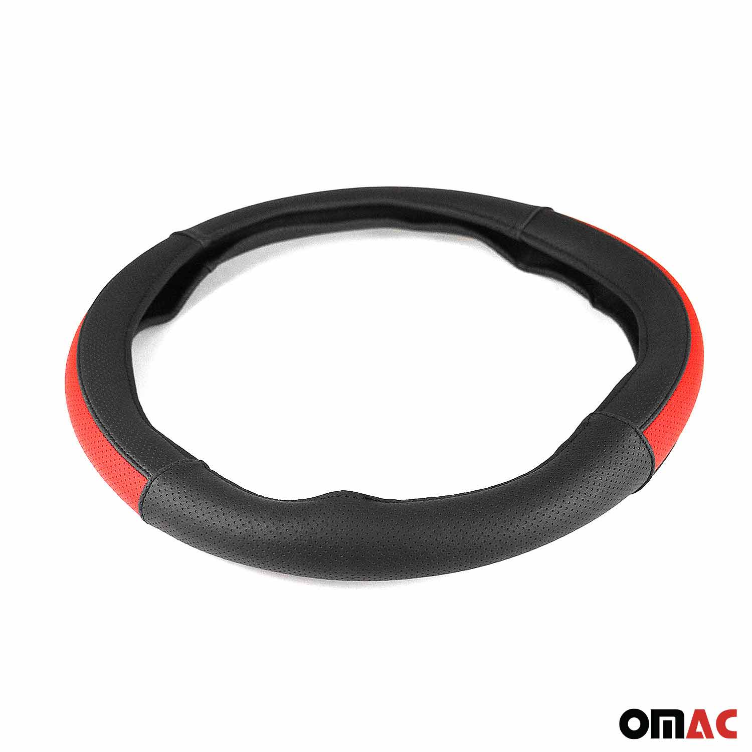 14.5-15.5’’ Steering Wheel Cover Half Moon Red Leather Anti-slip Breathable