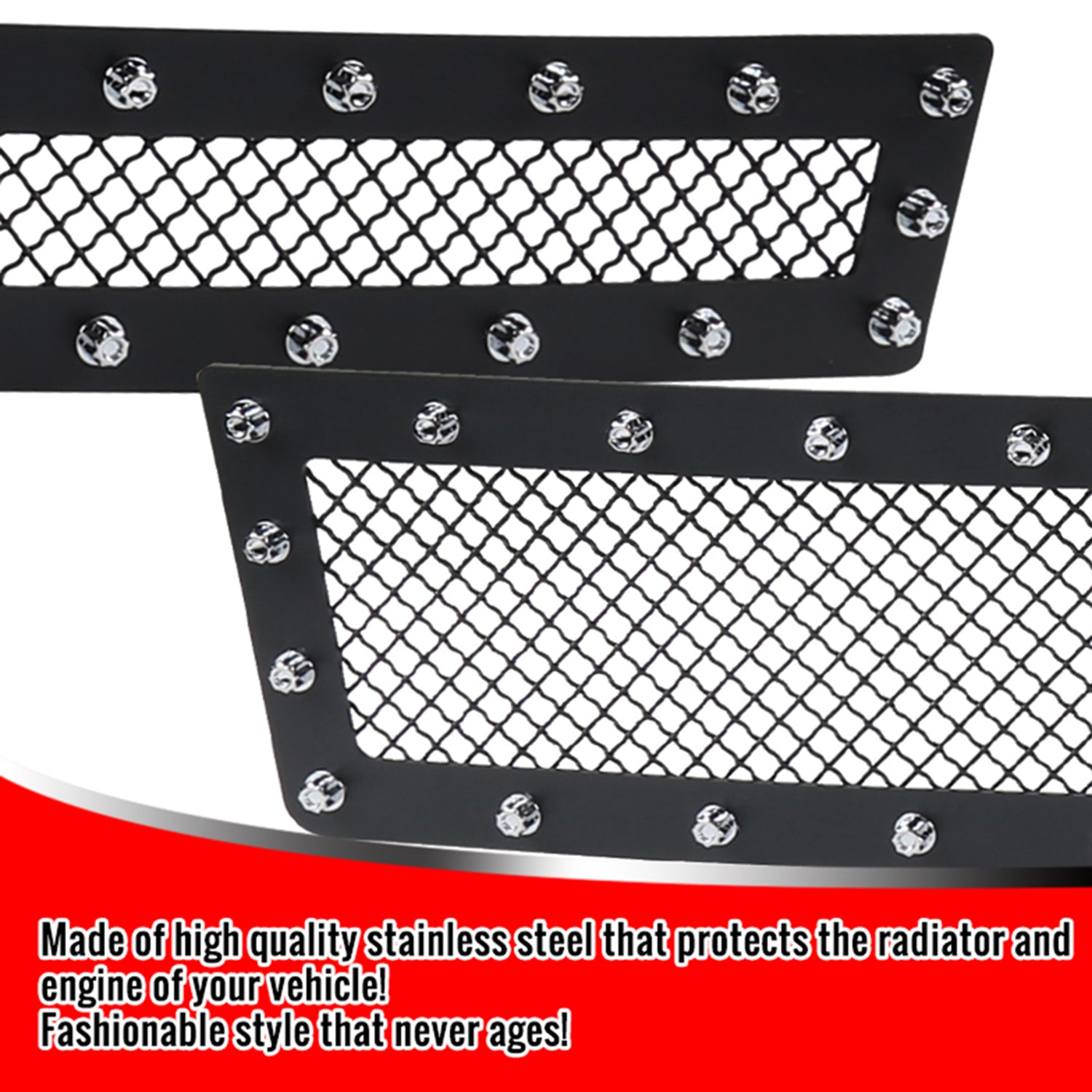 2014-2015 Chevy Silverado 1500 Rivet Steel 2PC Mesh Grille Insert Black V2