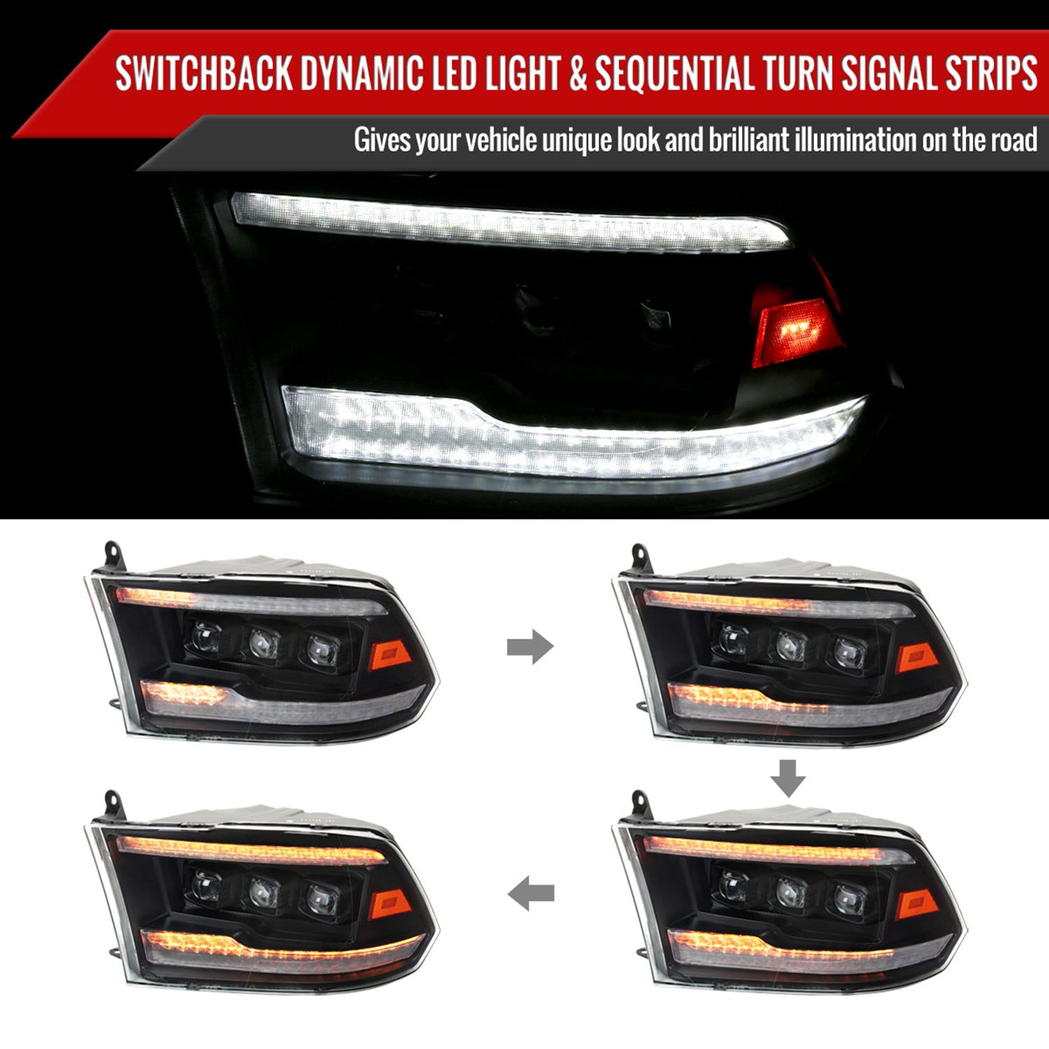 2009-2018 Dodge RAM 1500 RAM Classic / RAM 2500 3500 Full LED Headlights Black