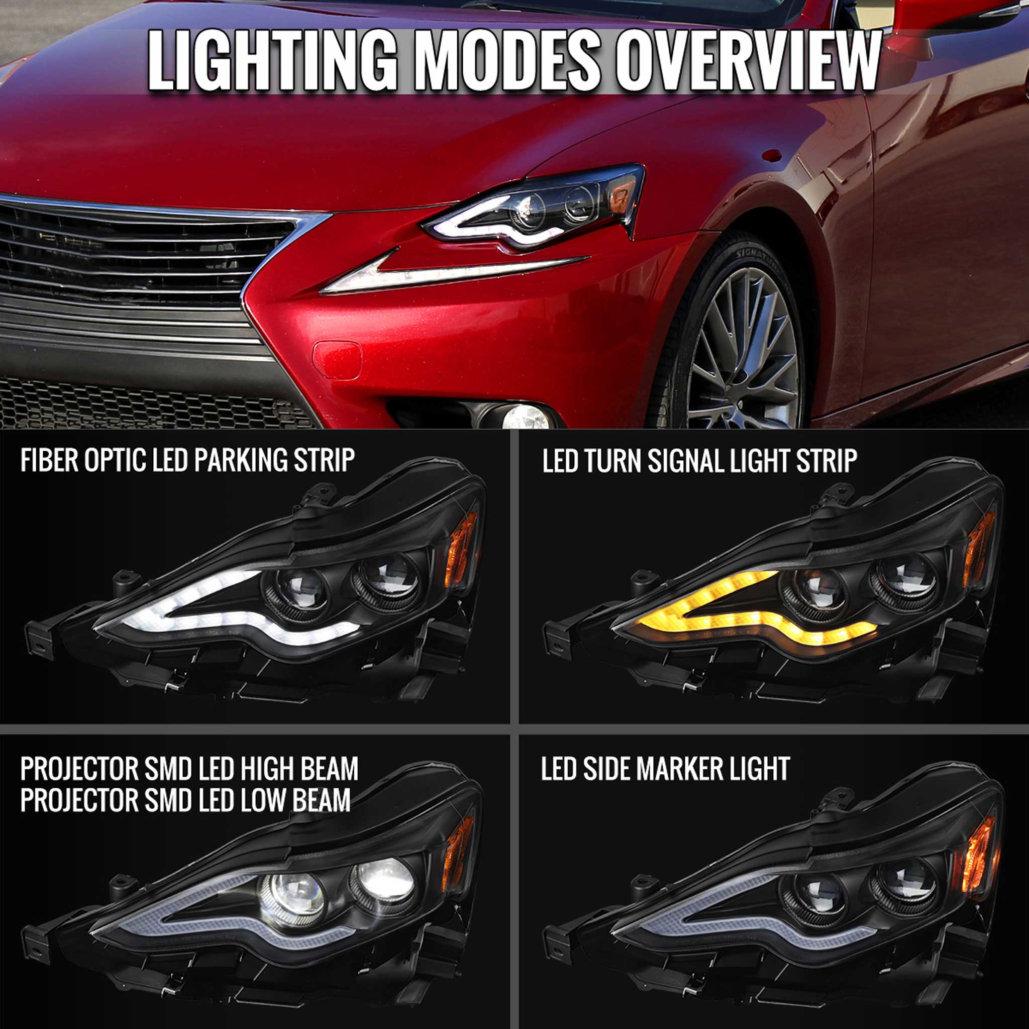 For Lexus IS250 IS350 2014-2016 Full LED Project healight Matte Black Housing Clear lens