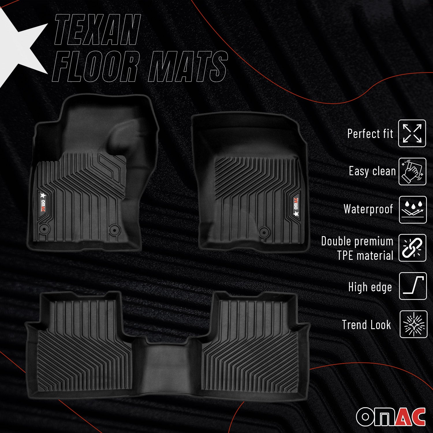2021-2025 Ford Bronco Sport Premium Floor Mats Liners First and Second Row Set Black