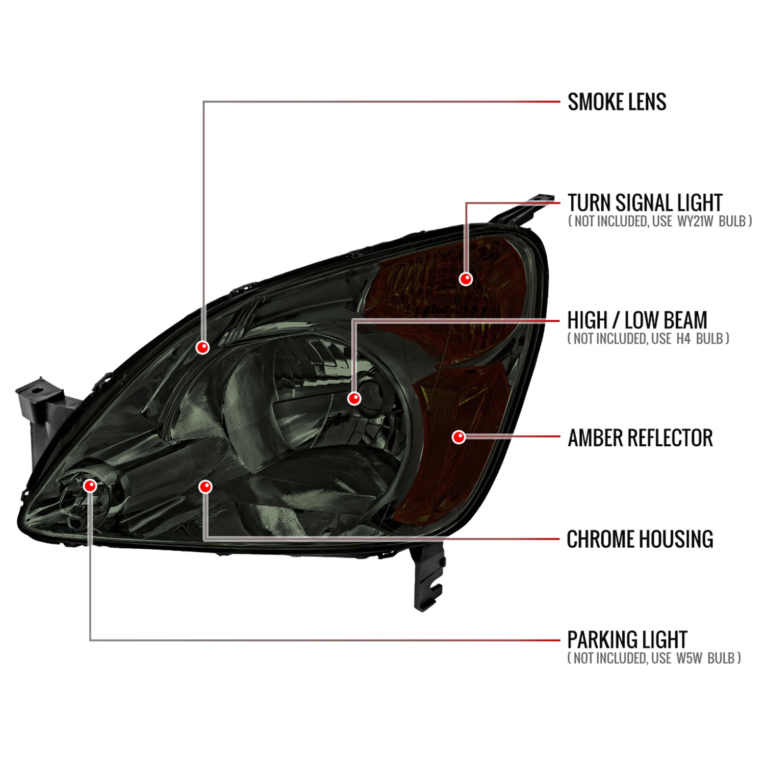 2002-2004 Honda CR-V Factory Style Headlights w/Amber Reflector Chrome/Smoke