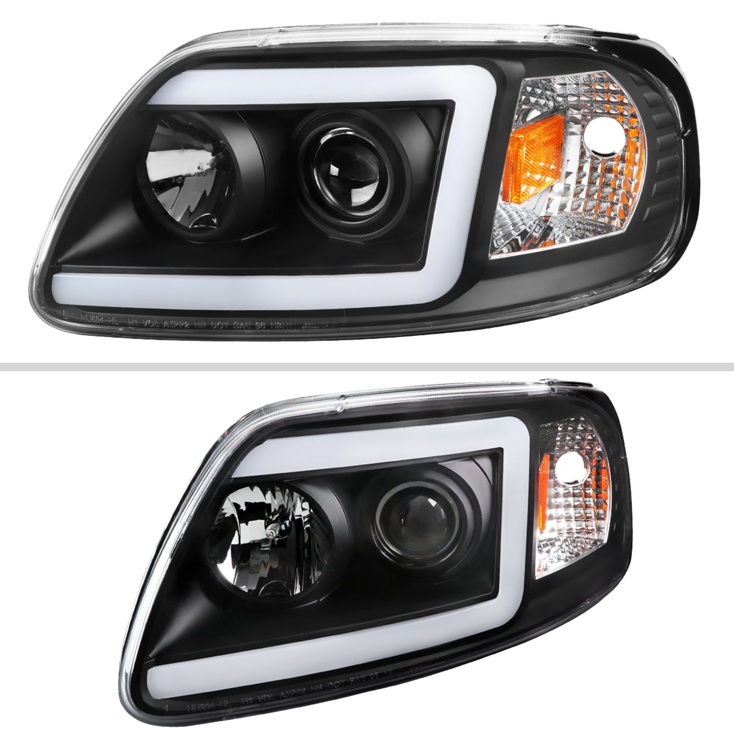 1997-2004 Ford F-150 / 1997-2002 Expedition LED C-Bar Projector Headlights Black