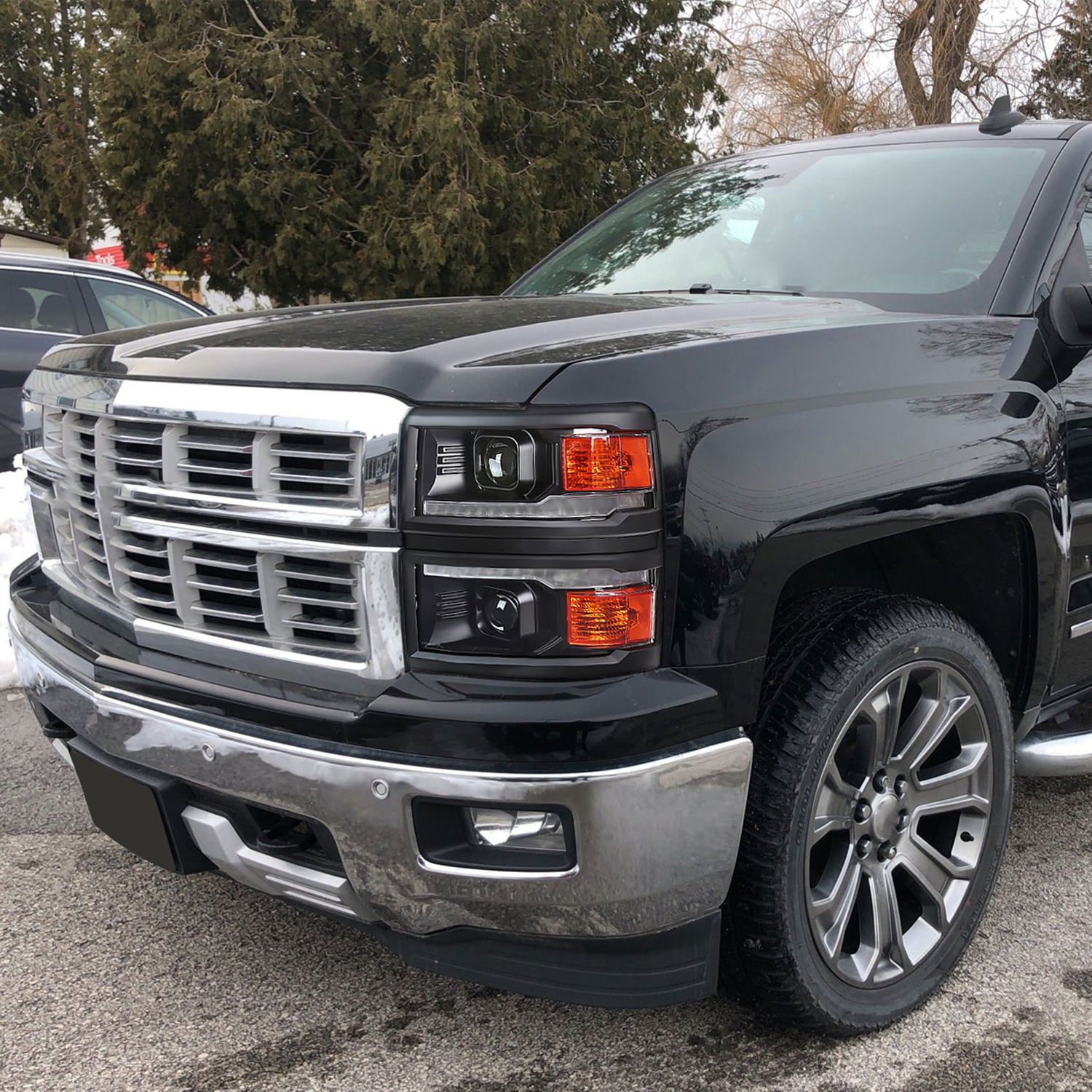 2014-2015 Chevy Silverado 1500 LED Bar Projector Headlights Black/Black Trim