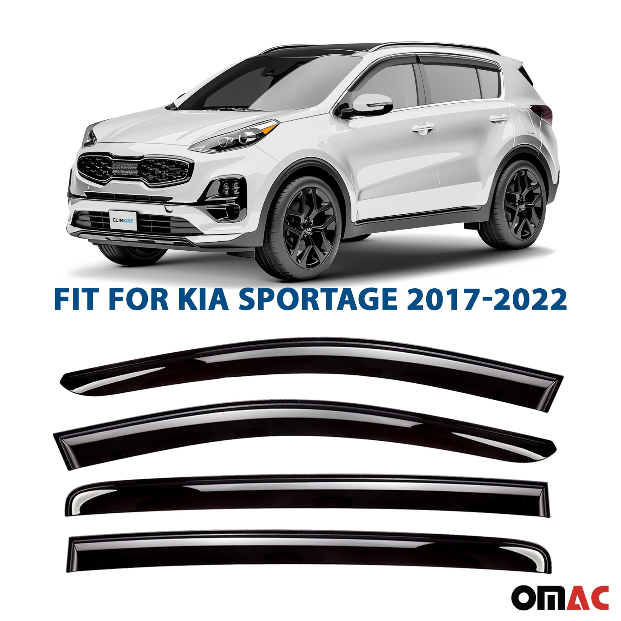Clim Art Wind Deflectors for Kia Sportage 2017-2022 Shatterproof Tape-On Dark 4x
