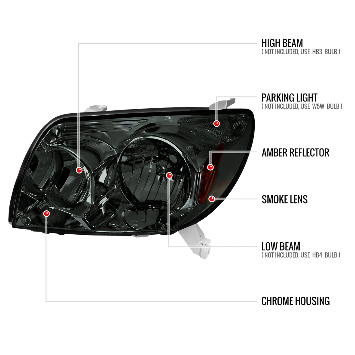 2003-2005 Toyota 4Runner Factory Style Headlights Chrome Housing/Smoke Lens