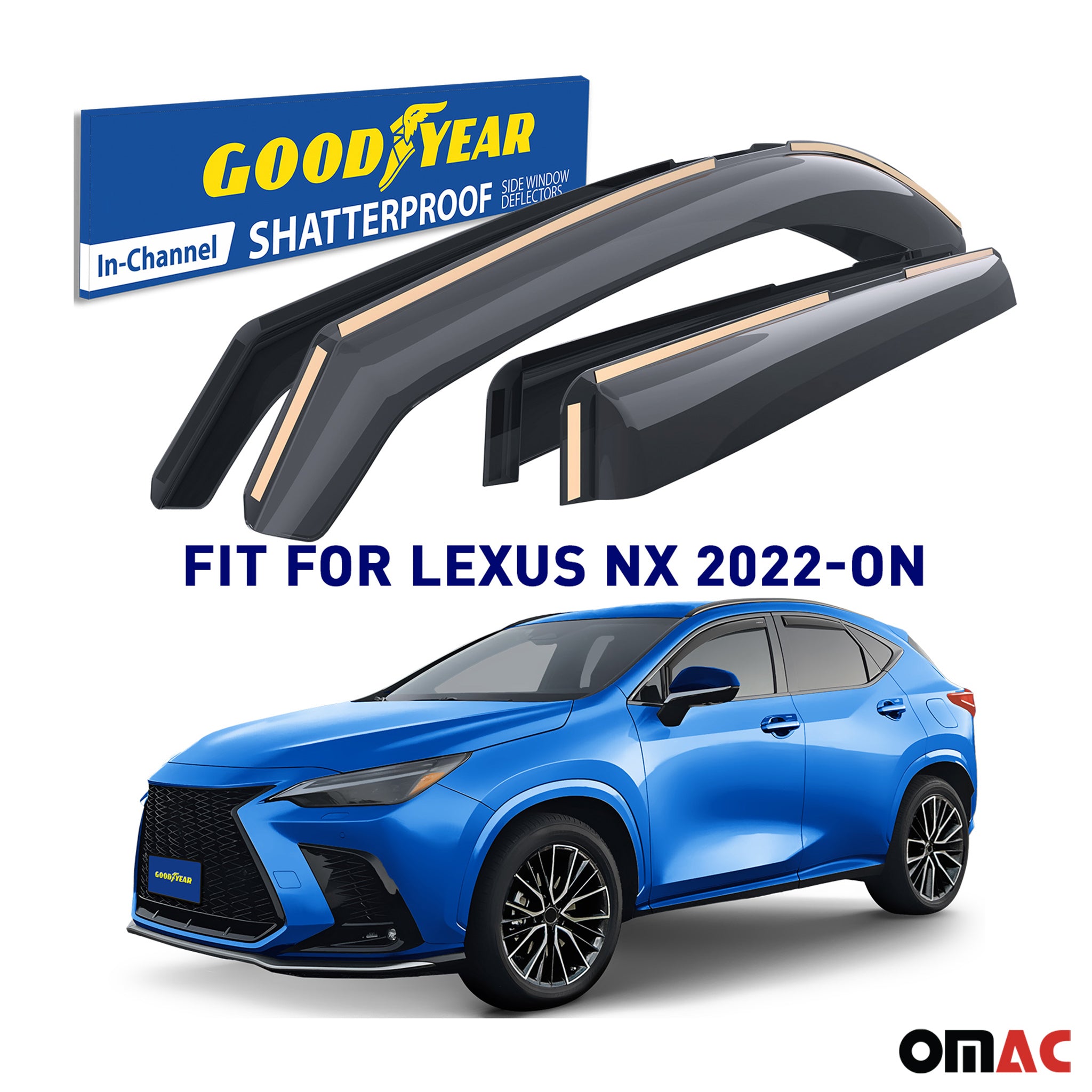 Goodyear Wind Deflectors for Lexus NX 2022-2025 In-channel Premium Smoke 4 pcs