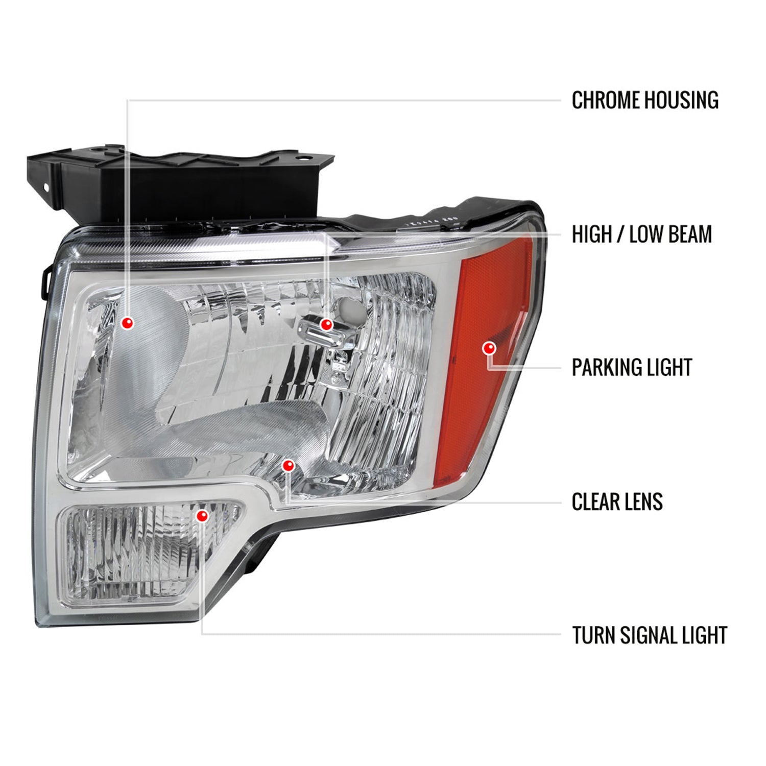 2009-2014 Ford F-150 Factory Style Headlights Chrome Housing/Clear Lens