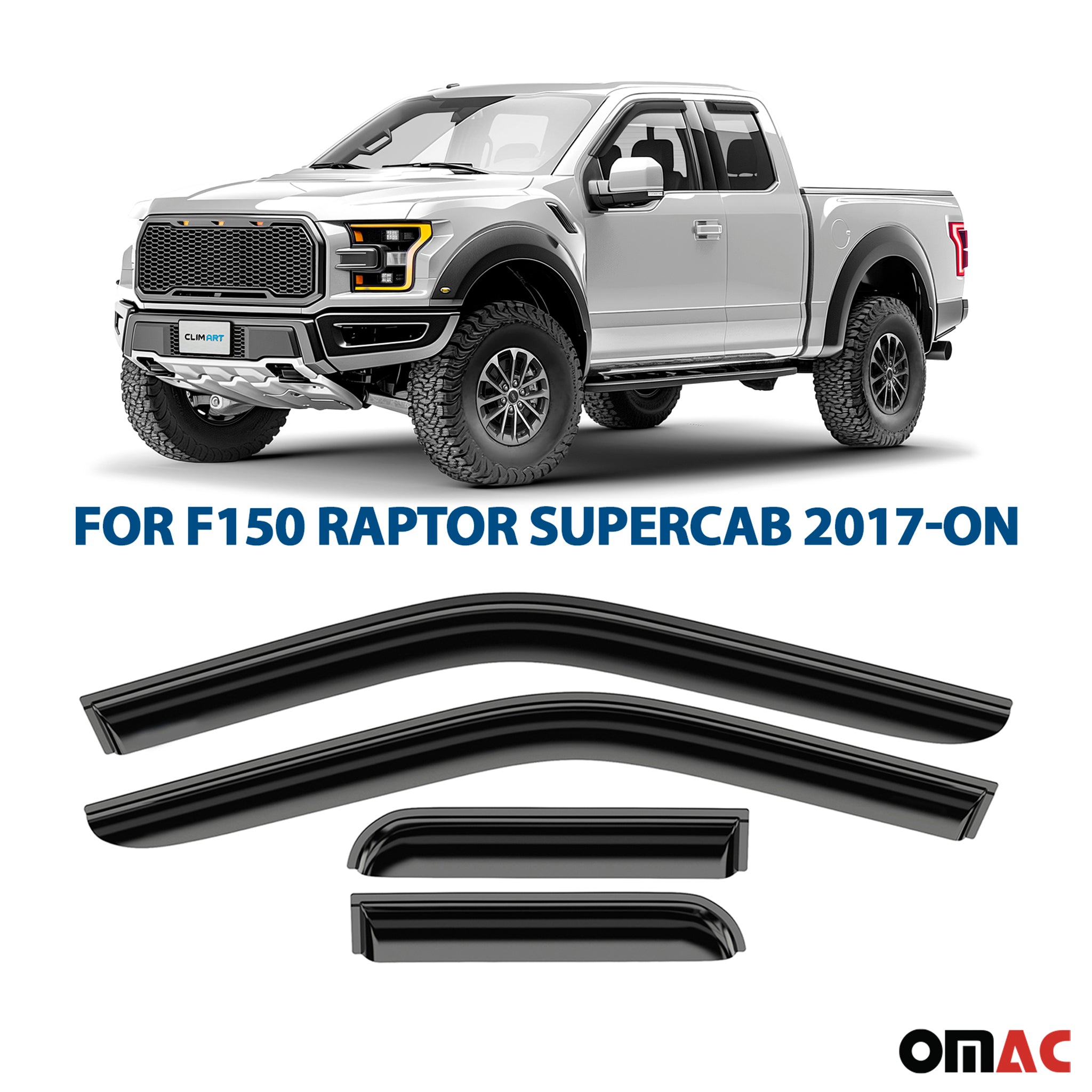 Clim Art Wind Deflectors for Ford F150 2015-2025 SuperCab Shatterproof Smoke 4x