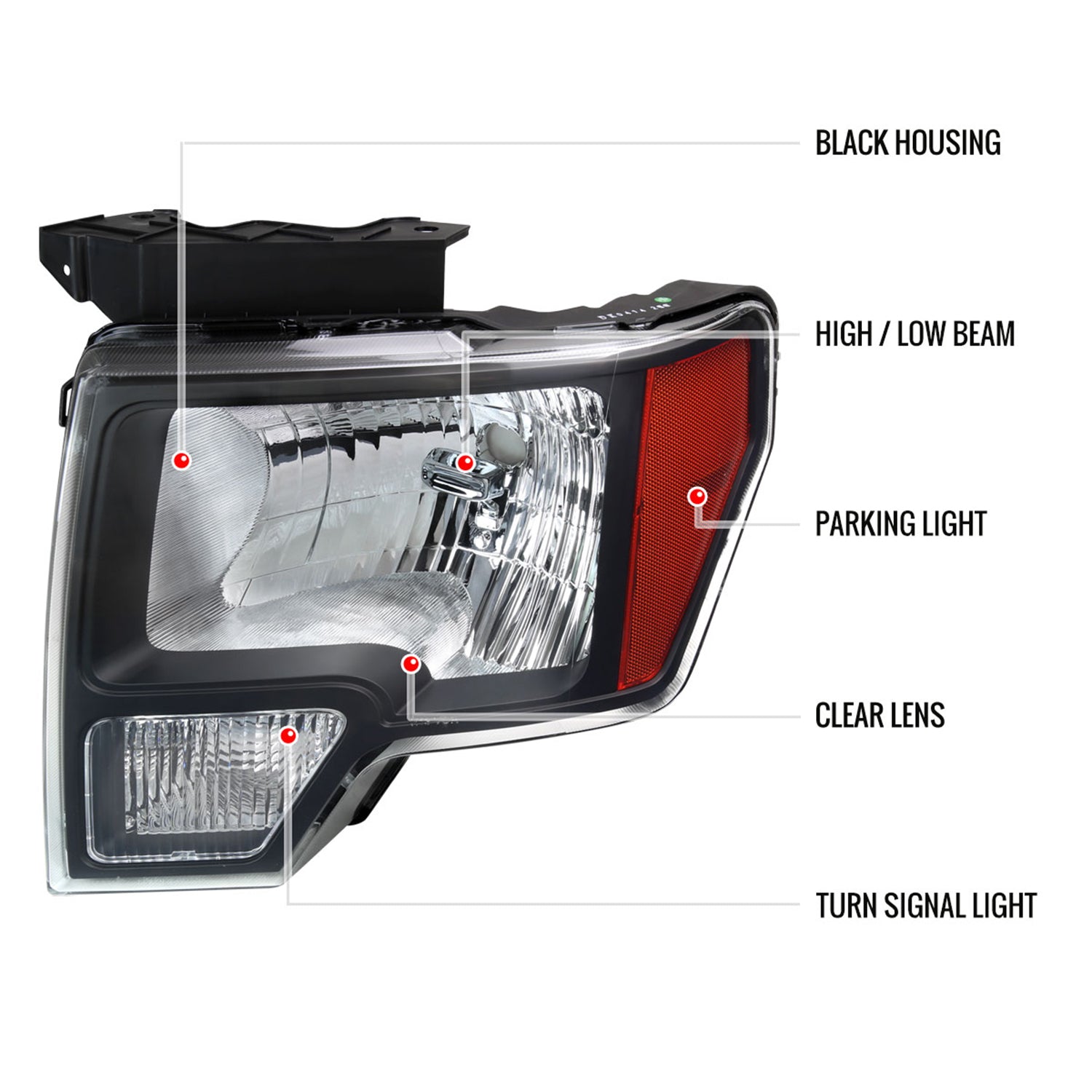 2009-2014 Ford F-150 Factory Style Headlights Matte Black Housing/Clear Lens
