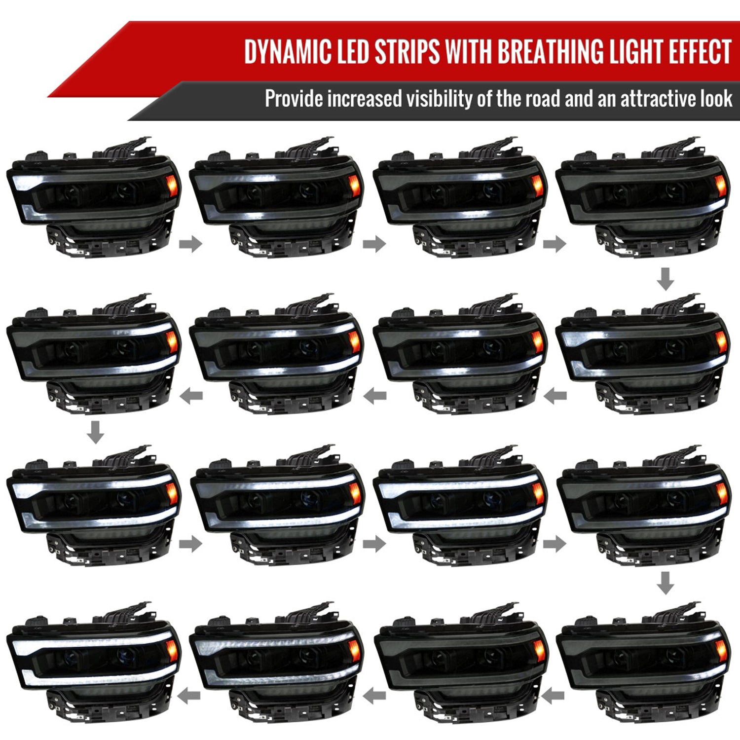2019-2024 Dodge RAM 2500/3500/4500/5500 LED Signal Projector Headlights Smoke
