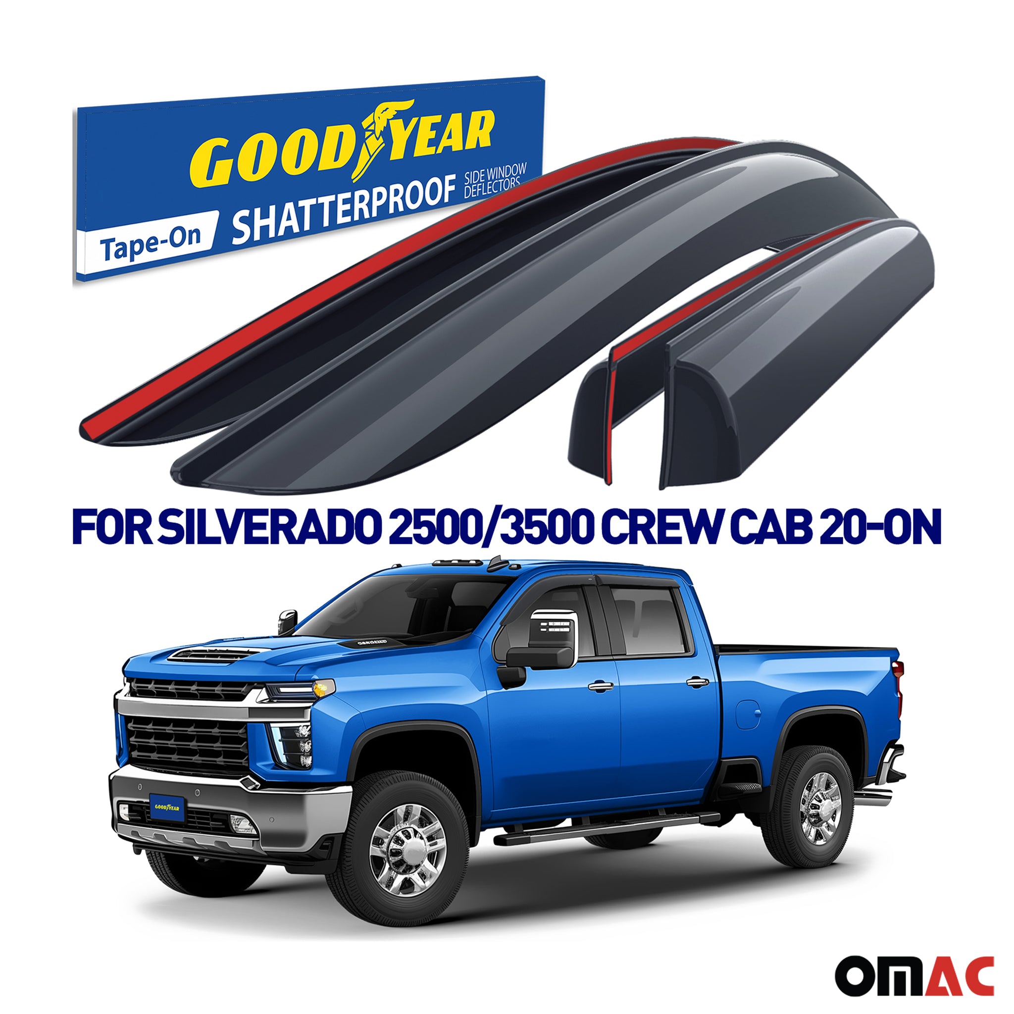 Goodyear Wind Deflectors for Chevy Silverado 2500HD 3500HD 2020-25 Crew Cab 4Pcs