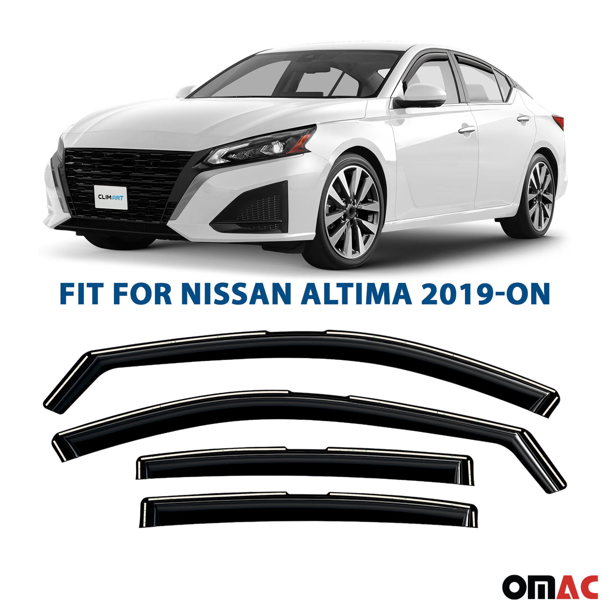 Clim Art Wind Deflectors for Nissan Altima 2019-2025 Shatterproof Dark Smoke 4x