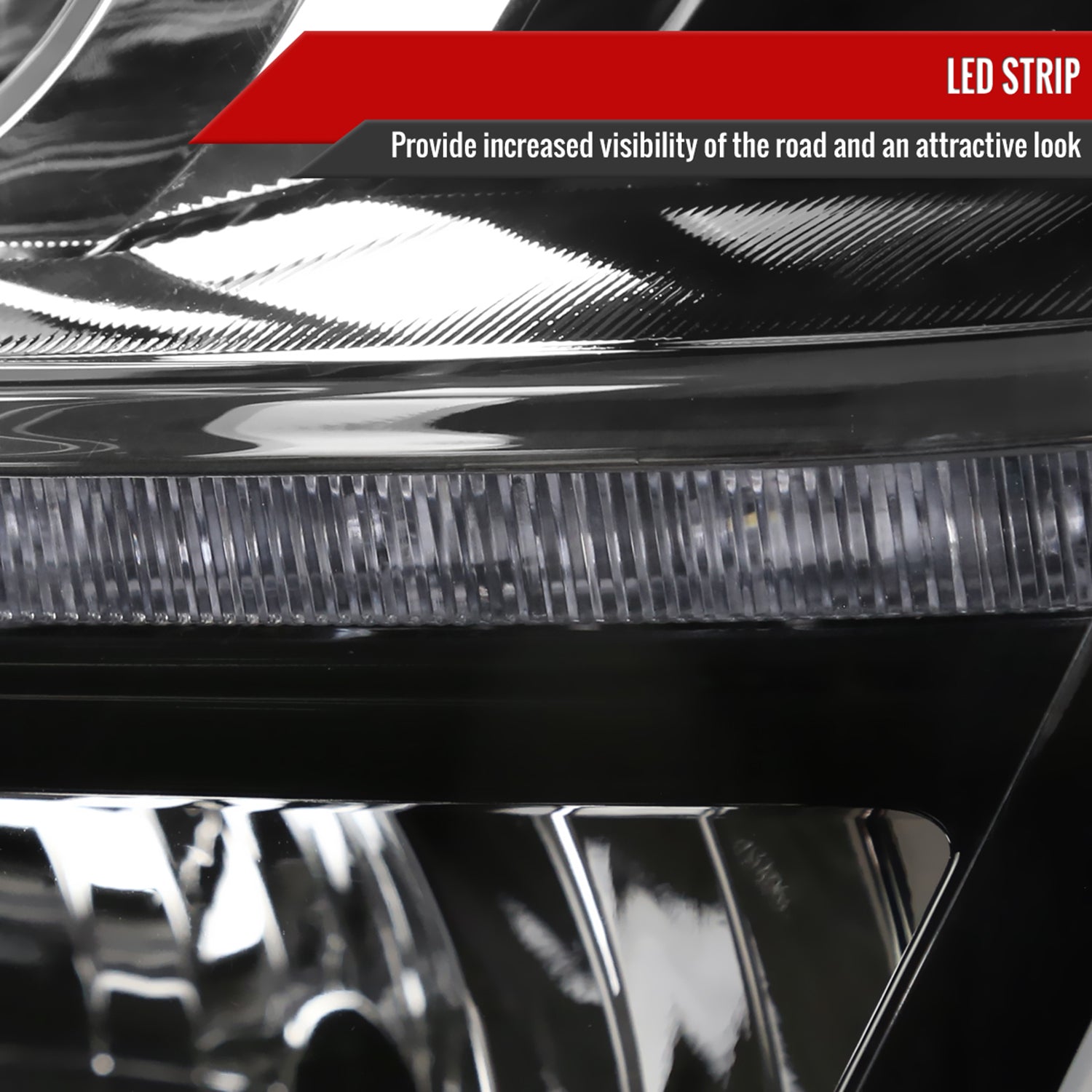 2015-2020 Chevy Tahoe/Suburban LED Strip Projector Headlights Black/Clear Lens