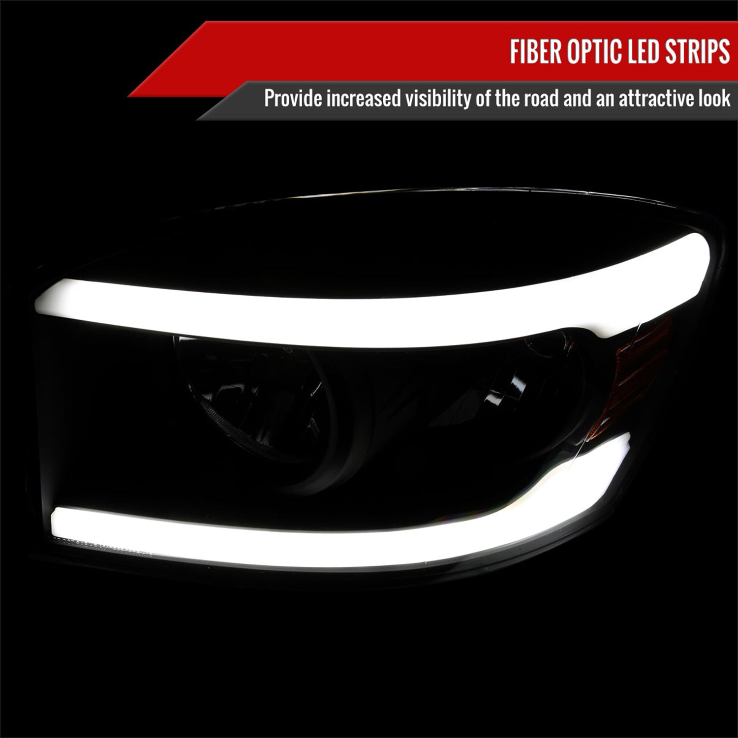 2006-2008 Dodge Ram 1500/ Ram 2500 3500 LED Headlights Amber Reflector Black