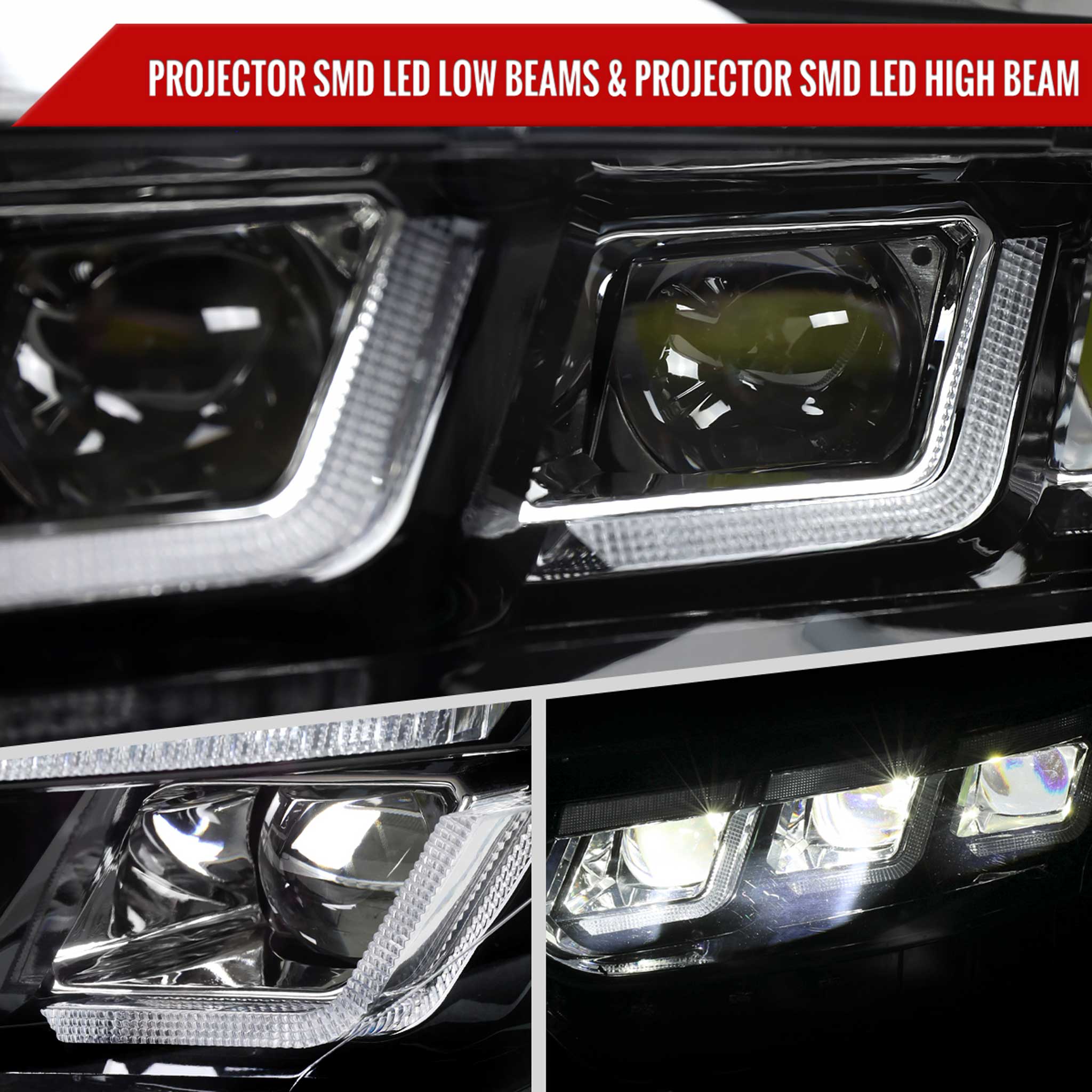 For Ford Mustang 2015-2017 Full LED Projector Headlights Sequential Start-Up Black Clear Lens