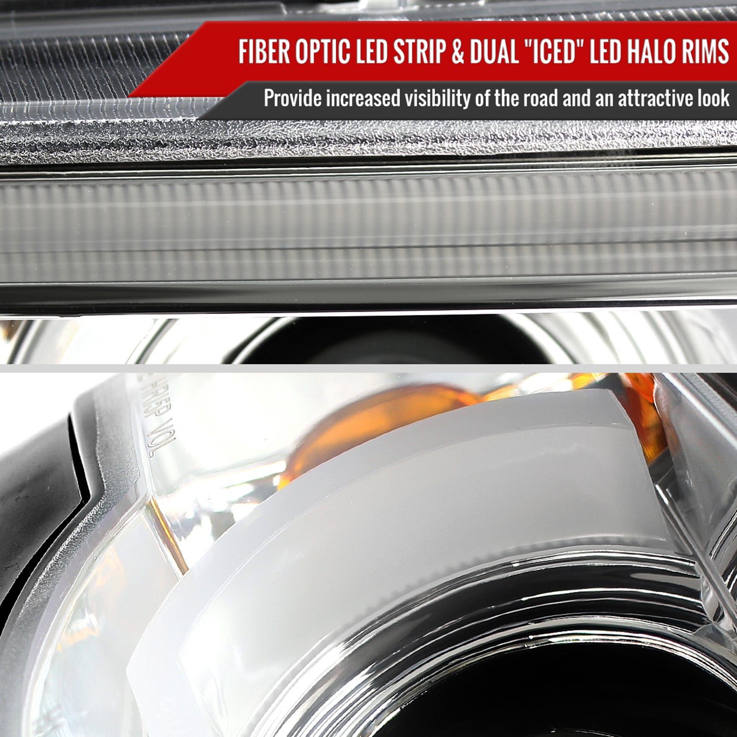 1995-2001 BMW E38 7 Series LED Bar Dual Halo Projector Headlights Chrome/Clear