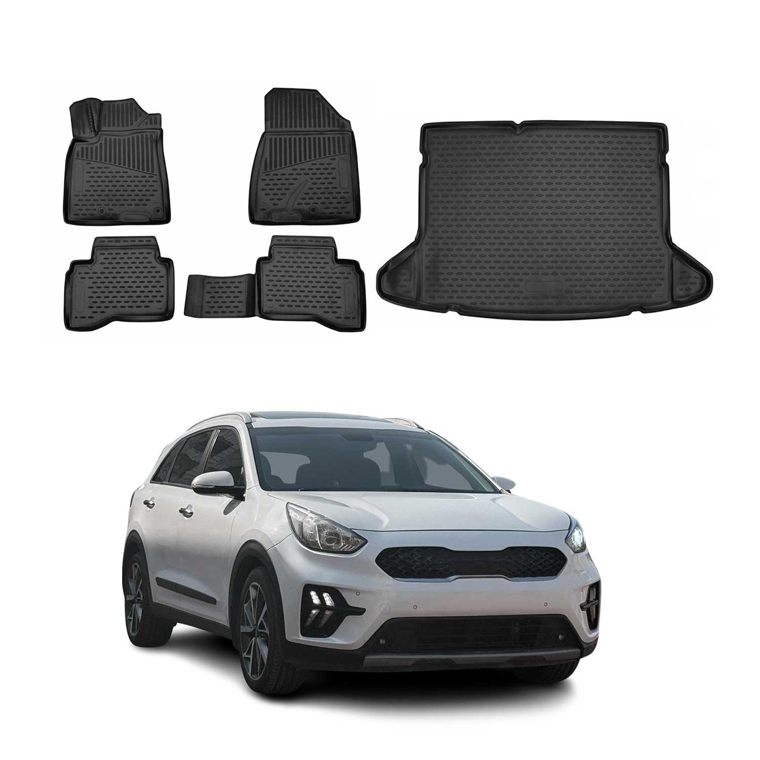 2017-2022 Kia Niro Floor Mats & Cargo Liner Full Set All Weather Black