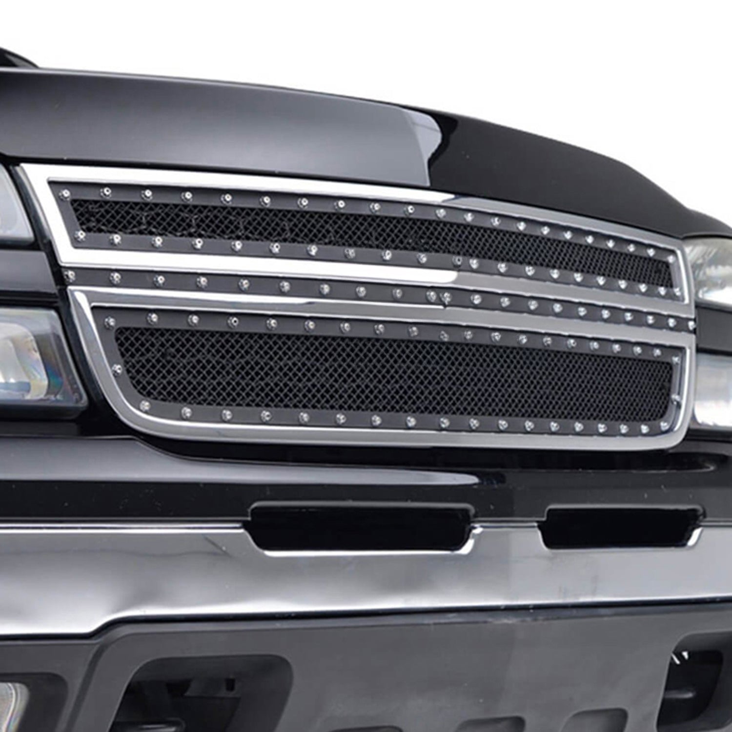 2005-2007 Chevy Silverado Rivet Style Black S.Steel 2PC Mesh Grille Insert