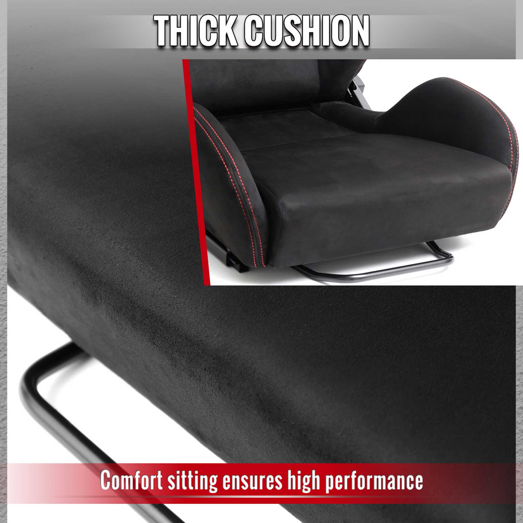 Universal Racing Seat Black Suede With Double Red Stitch