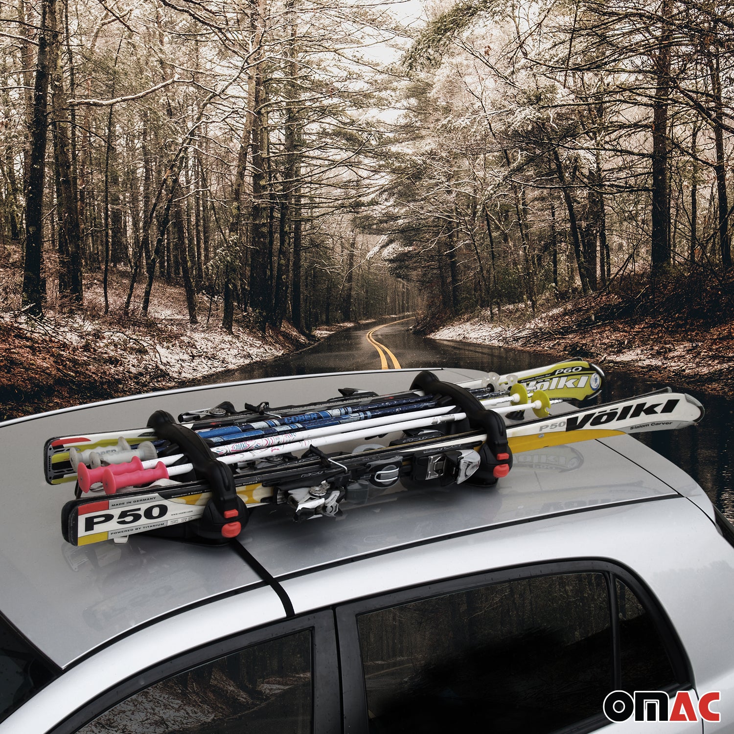 Magnetic Ski Carrier Snowboard Racks Roof Mount Car Black 2 Pcs