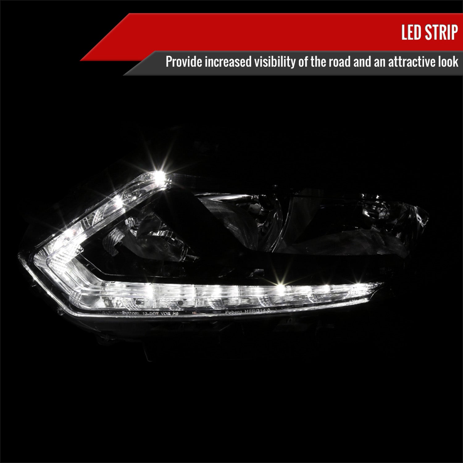 2014-2016 Nissan Rogue LED Strip Factory Driver/Left Side Headlight Matt Black