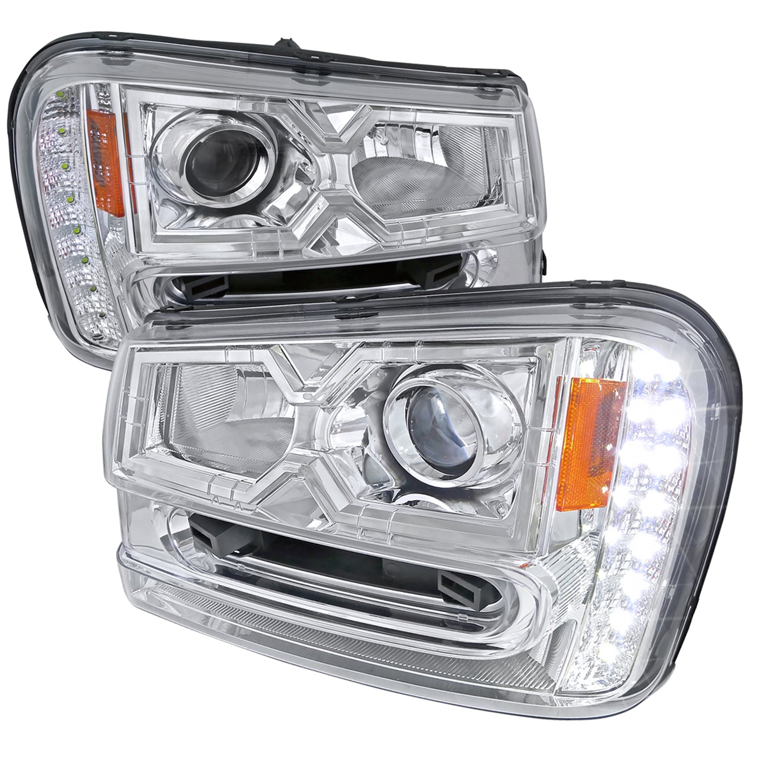 2002-2009 Chevy Trailblazer Projector Headlights LED Light Strip Chrome/Clear