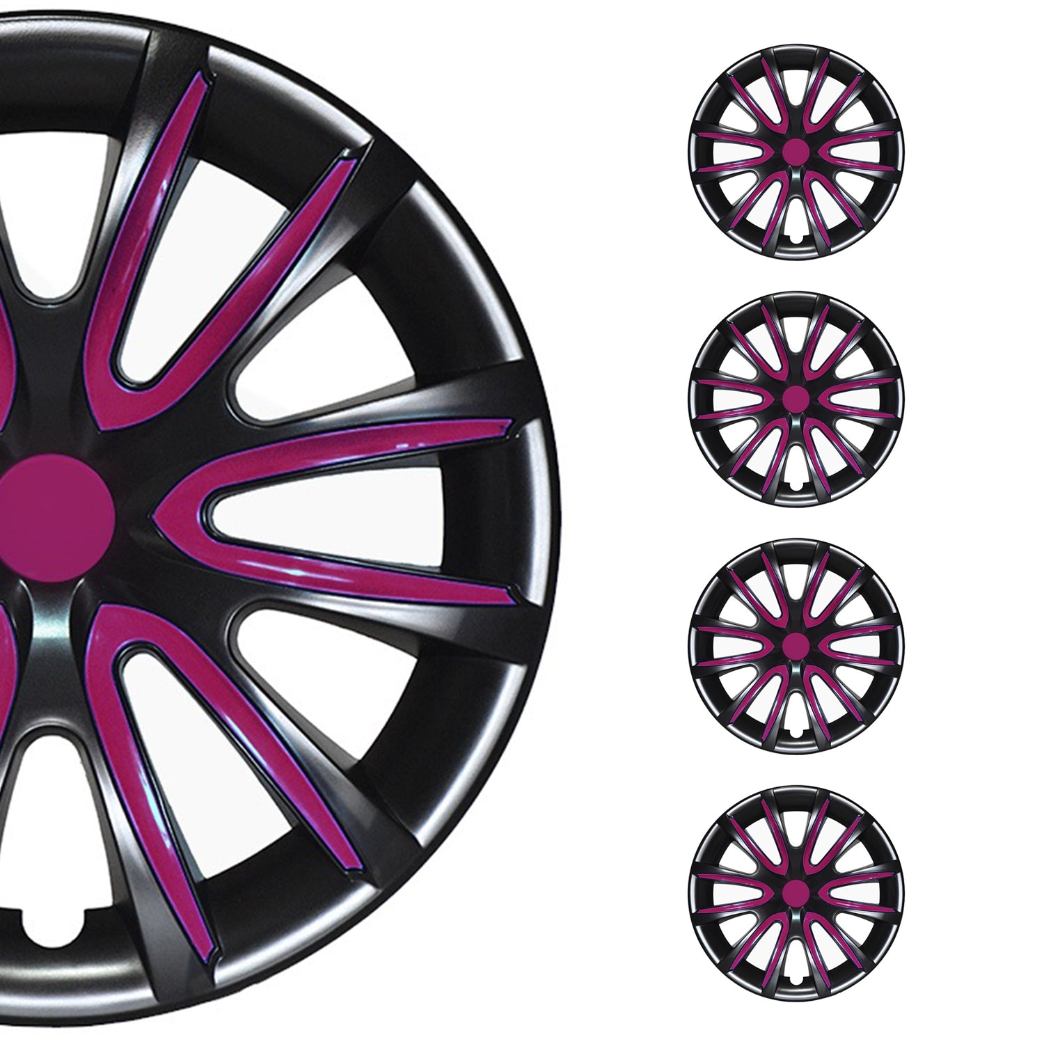Bicolo Hub Caps Wheel Cover 16" Black & Violet Full Set 4 pcs.