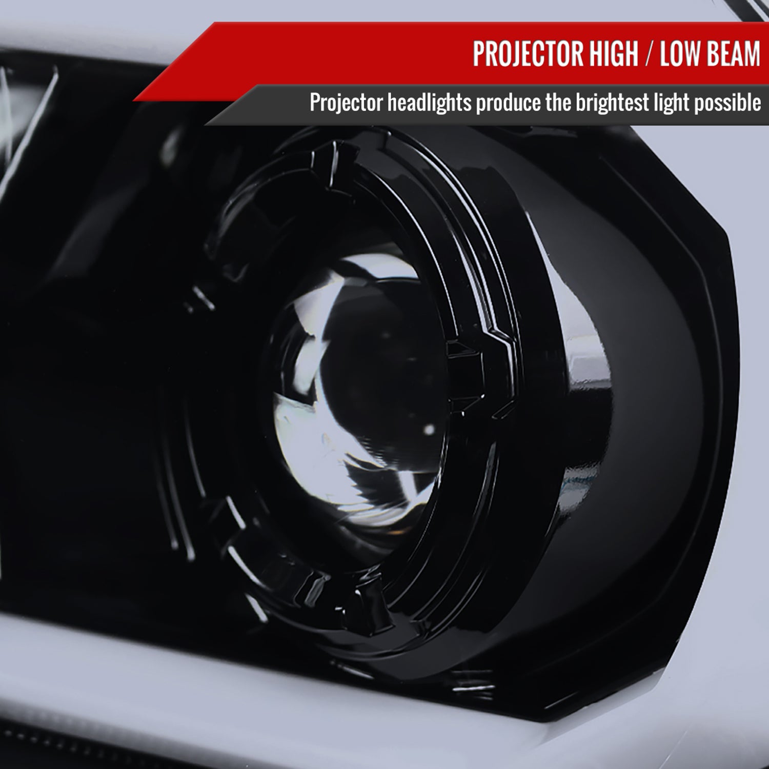 2012-2015 Toyota Tacoma LED C-Bar Projector Headlights Glossy Black/Smoke Lens