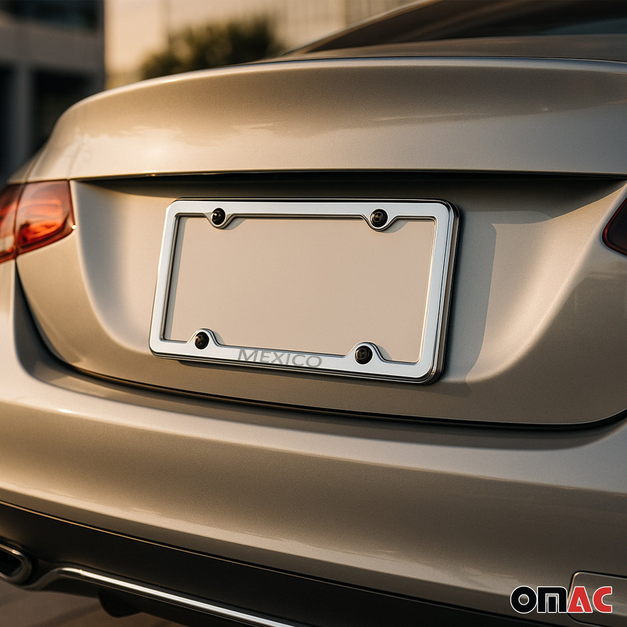 MEXICO Print License Plate Frame Chrome Stainless Steel 2 Pcs.