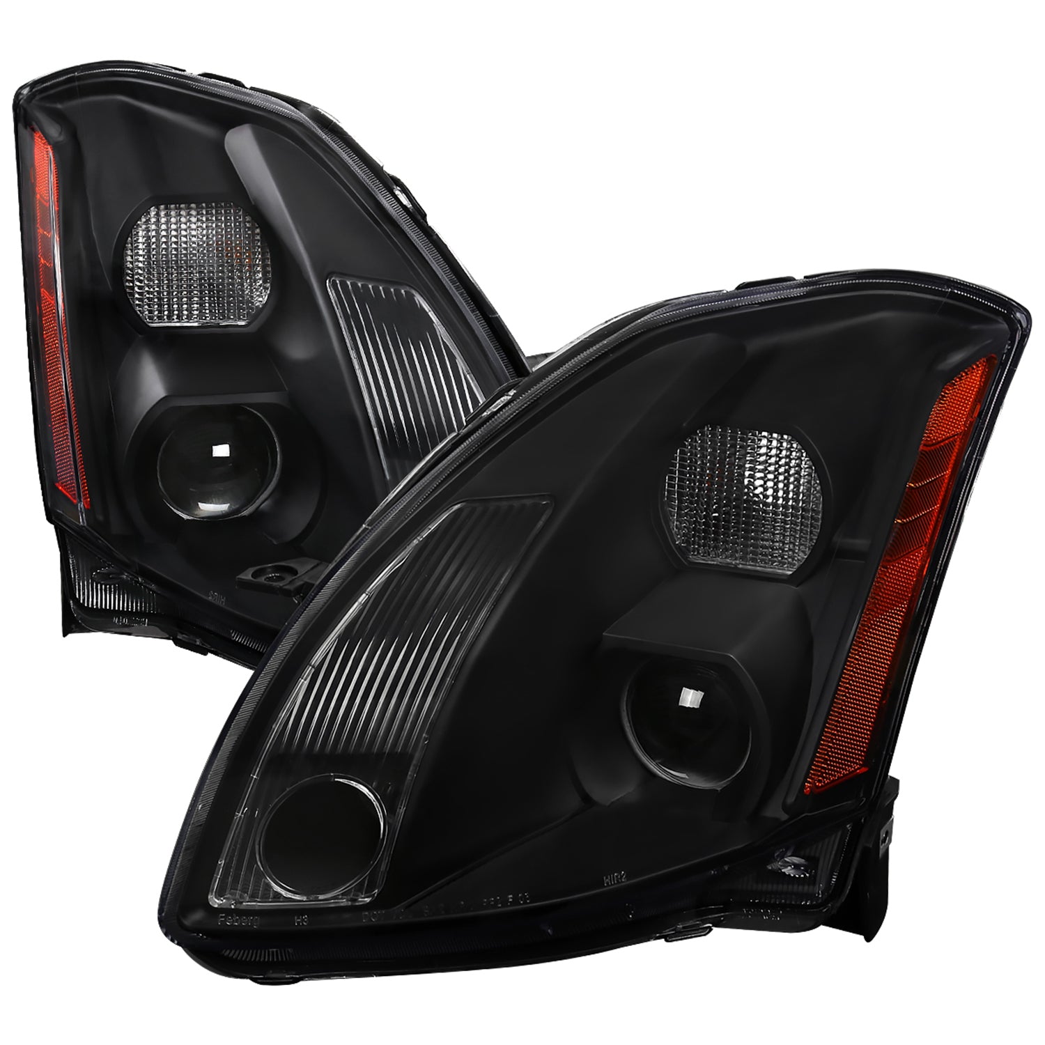2004-2006 Nissan Maxima Projector Headlights Amber Reflectors Matt Black/Clear