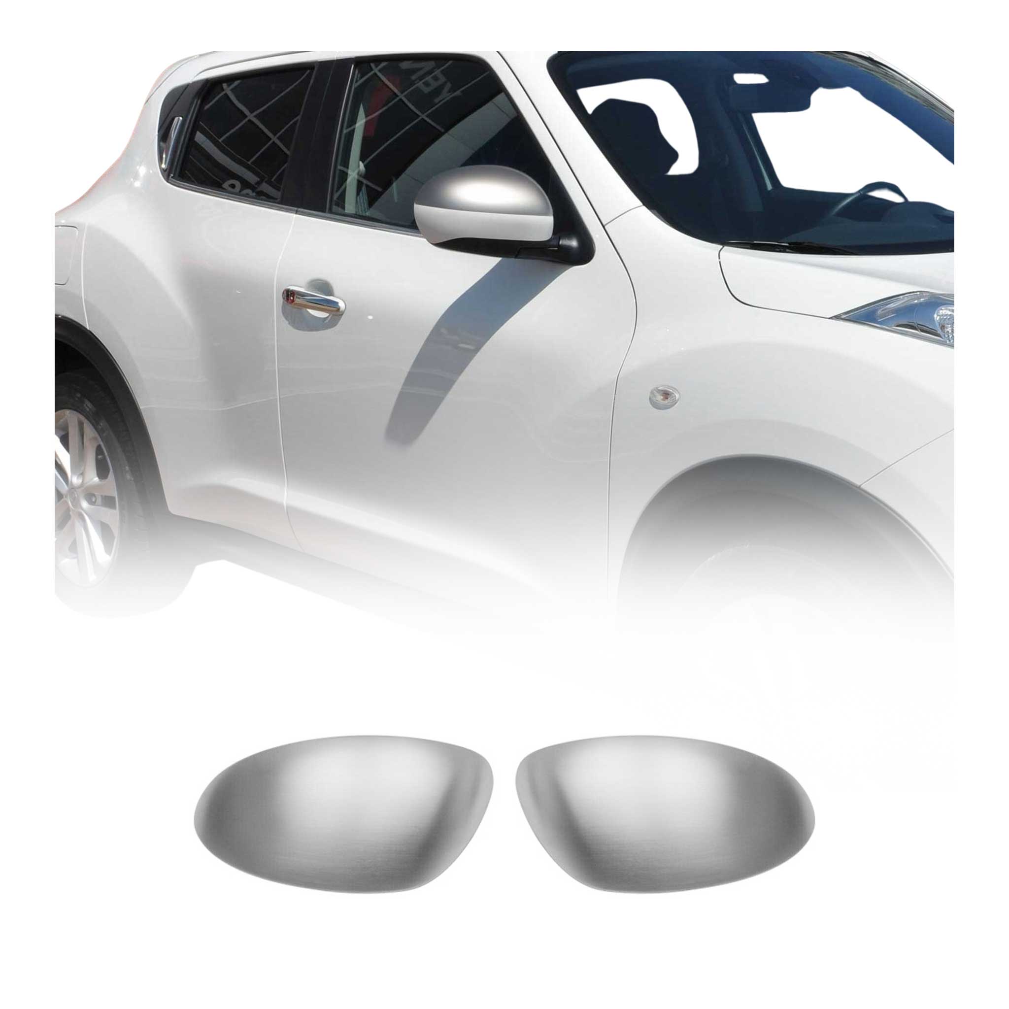 2011-2014 Nissan Juke Side Mirror Cover Caps Brushed Stainless Steel Silver 2 Pcs