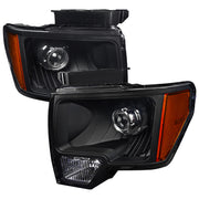 2009-2014 Ford F-150 Projector Headlights w/ Amber Reflectors Matt Black/Clear