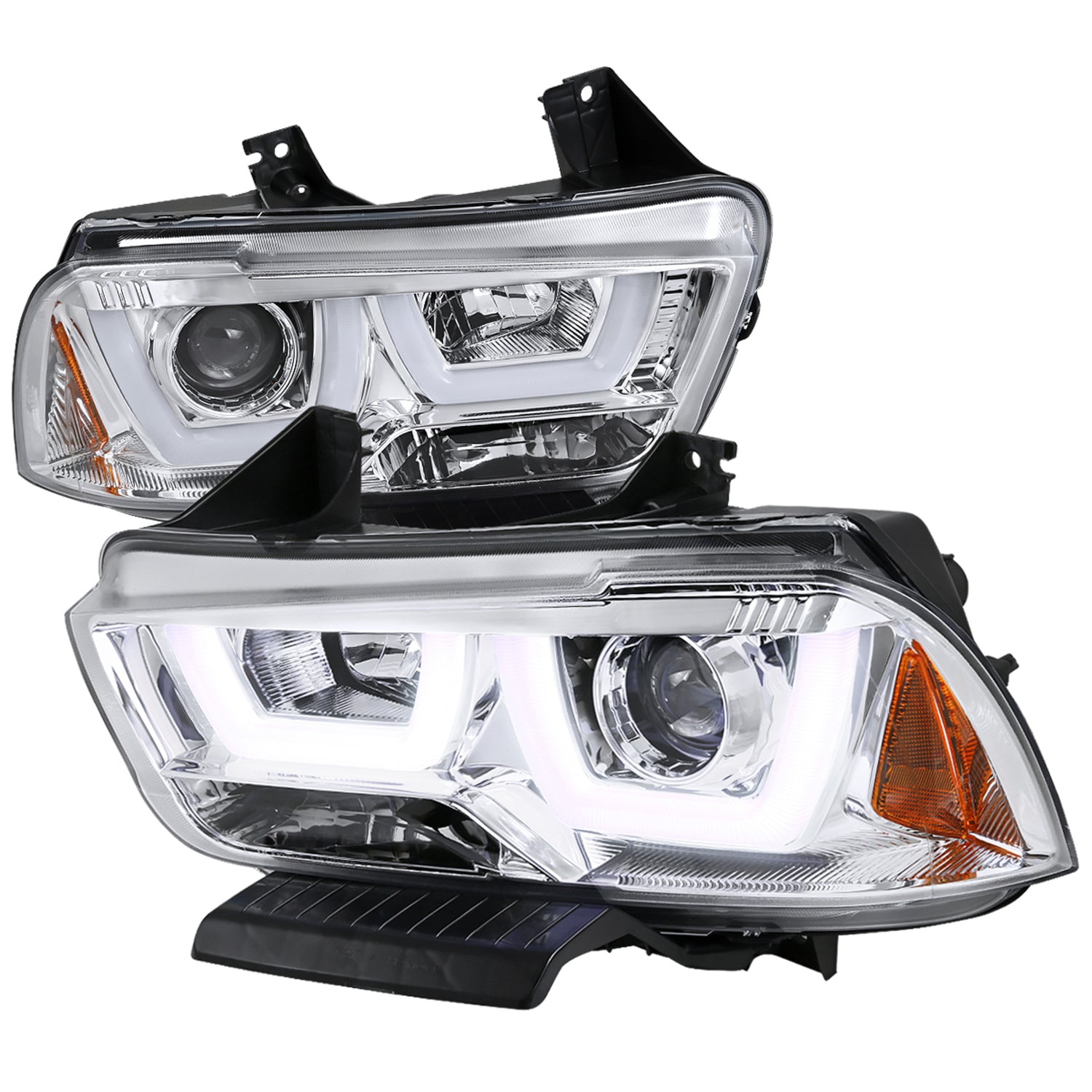 2011-2014 Dodge Charger Dual LED U-Bar Projector Headlights Chrome/Clear Lens