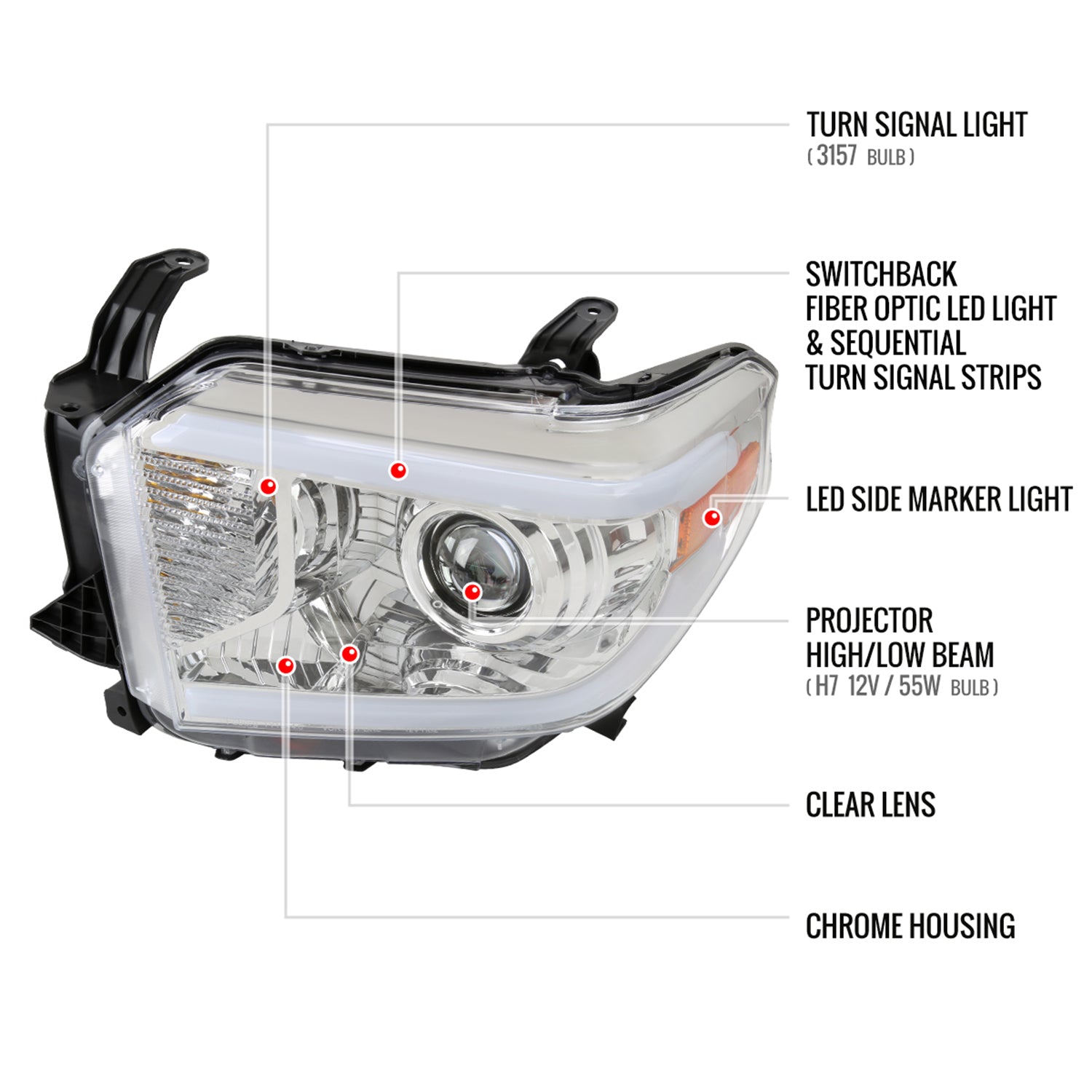 2014-2021 Toyota Tundra LED Turn Signal LED Bar Projector Headlights Chrome