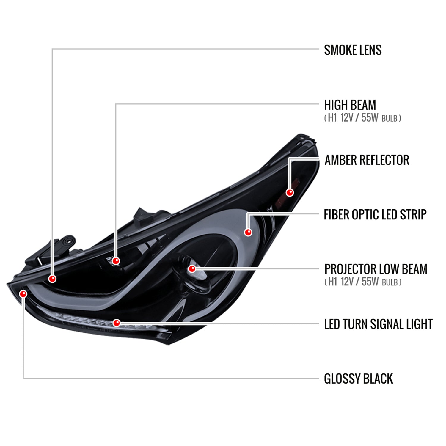 2012-2017 Hyundai Veloster LED Bar Projector Headlights Signal Lights Black