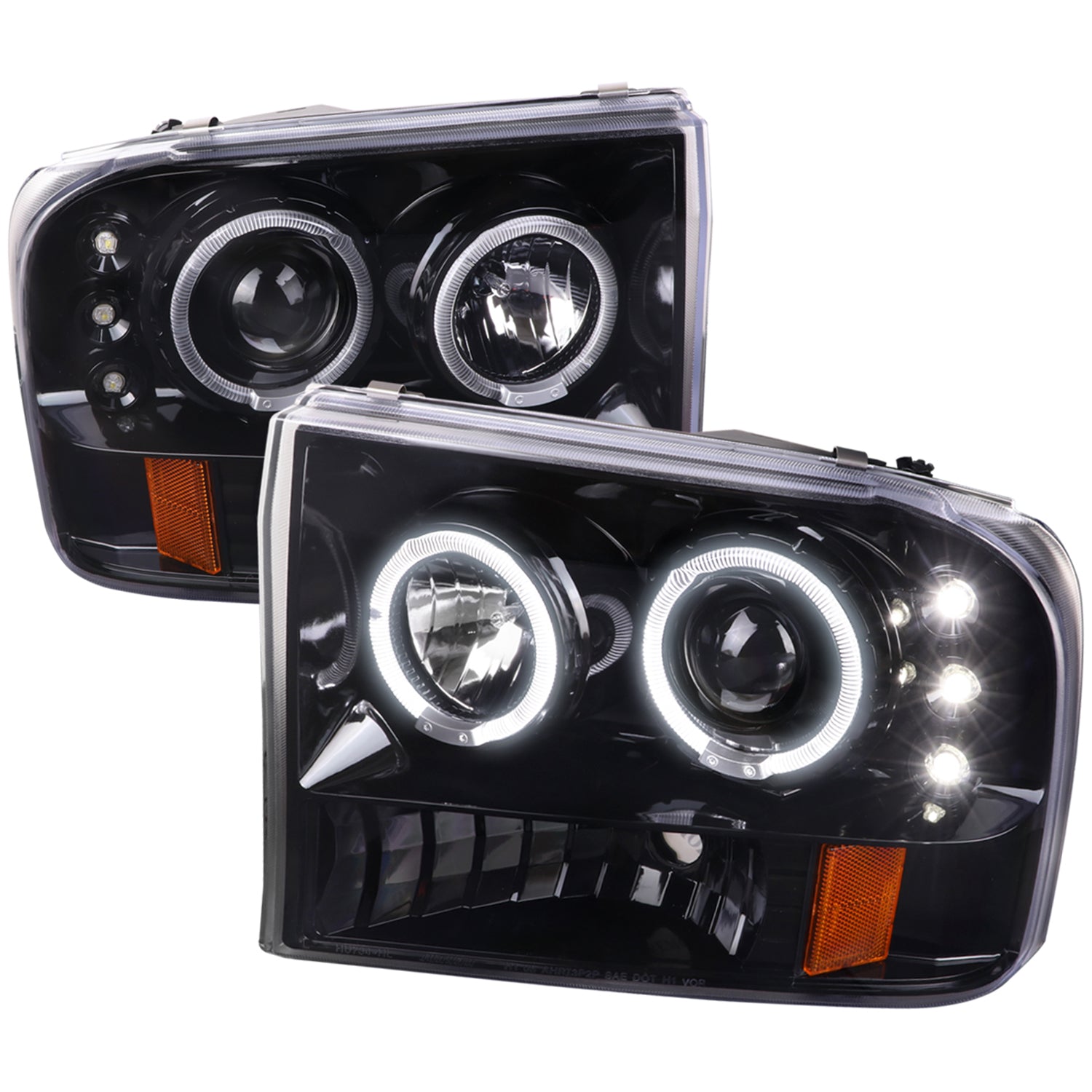 1999-2004 Ford F-250/350/450/550 Dual Halo Headlights Black