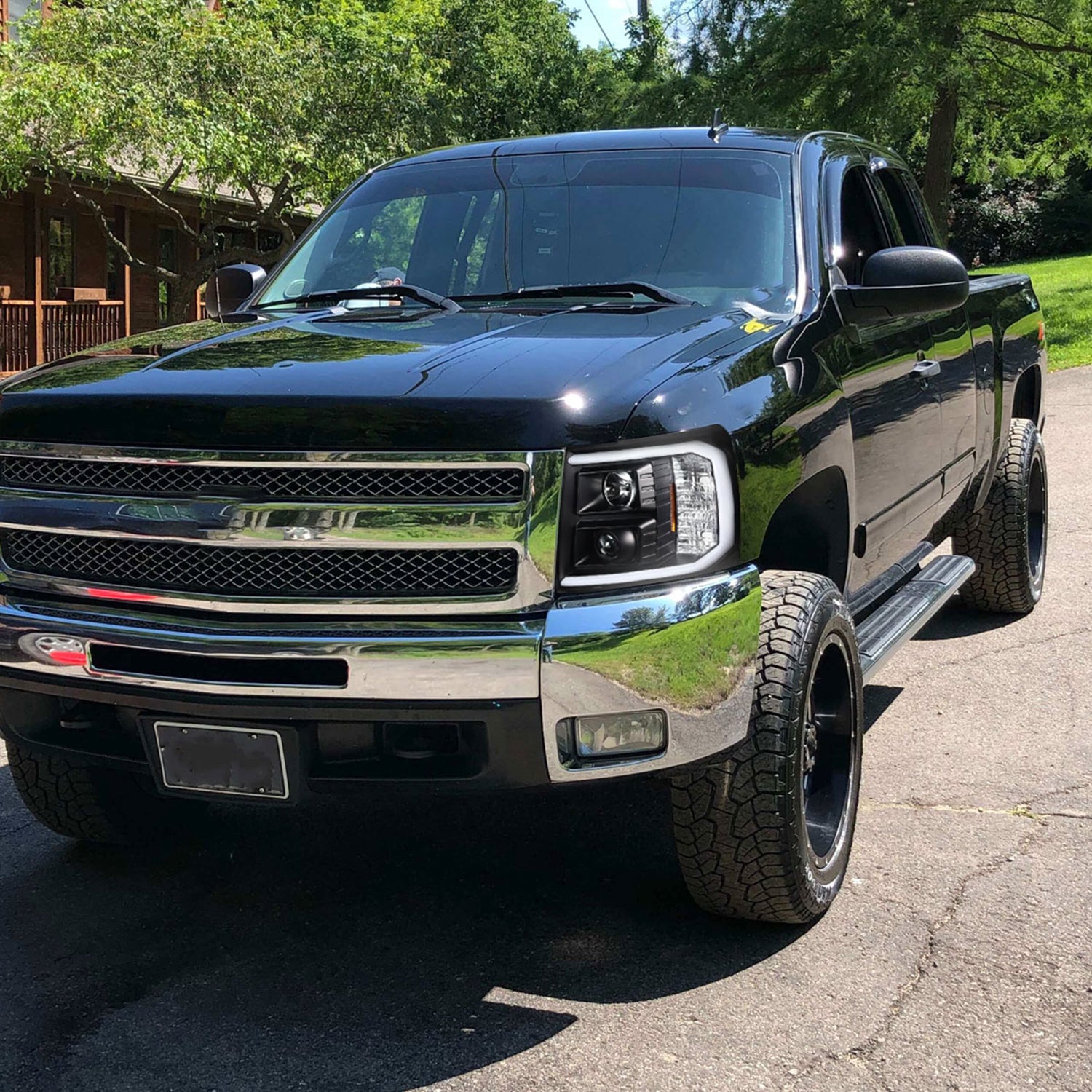 2007-2014 Chevy Silverado 1500/2500/3500HD LED CBar Projector Headlights Black