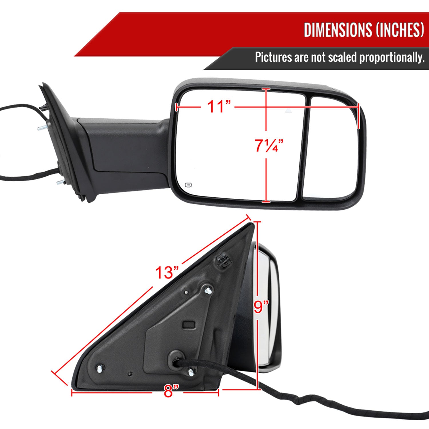 2019-2022 Ram 2500 3500 Black Auto-Fold Side Mirror & Turn Signal Passenger