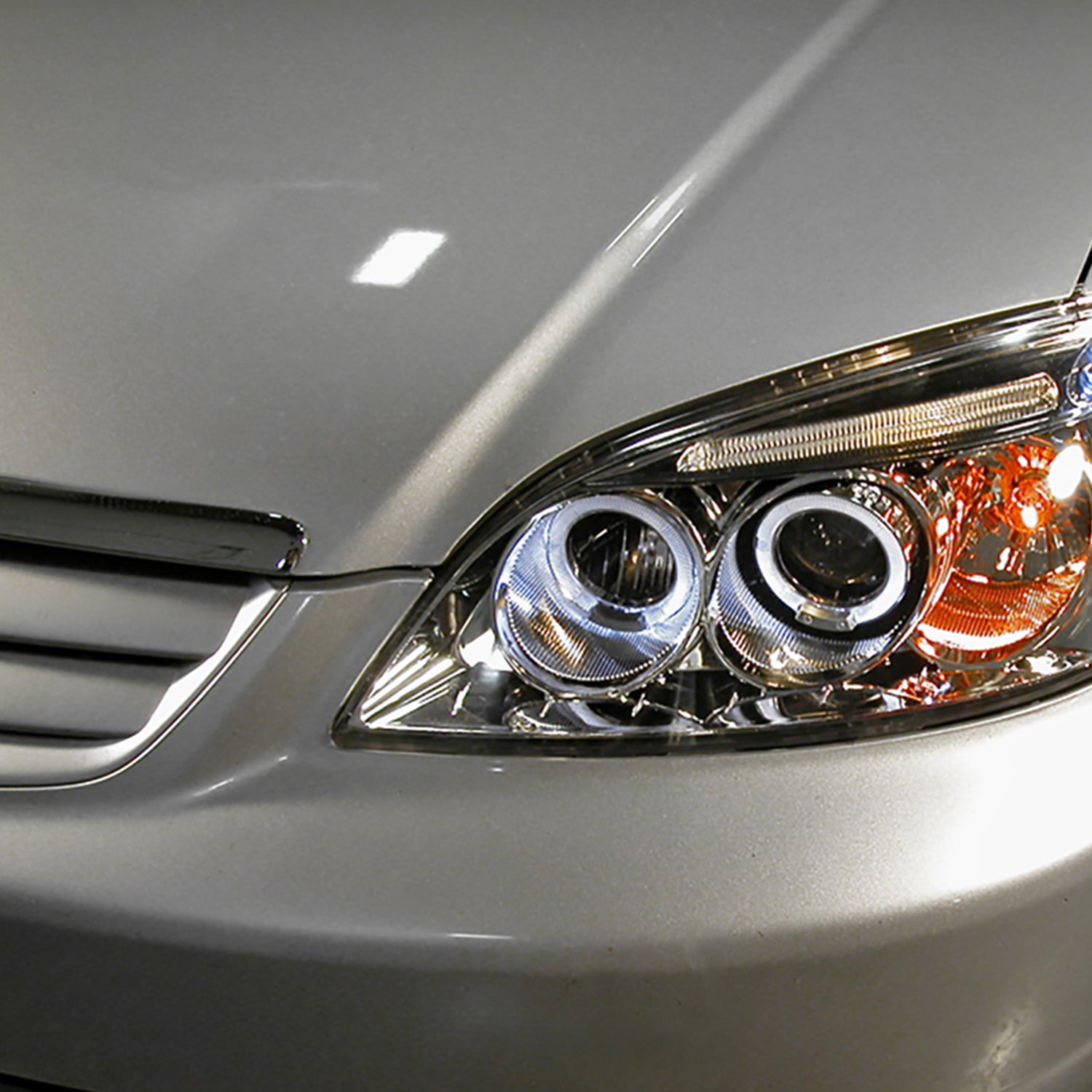 2001-2003 Honda Civic Dual Halo Projector Headlights Chrome/Clear Lens