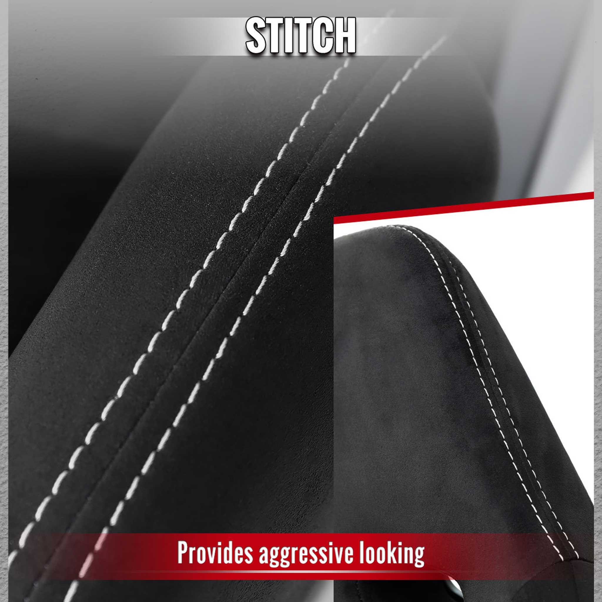 Universal Racing Seat Black Suede With Double Silver Stitch