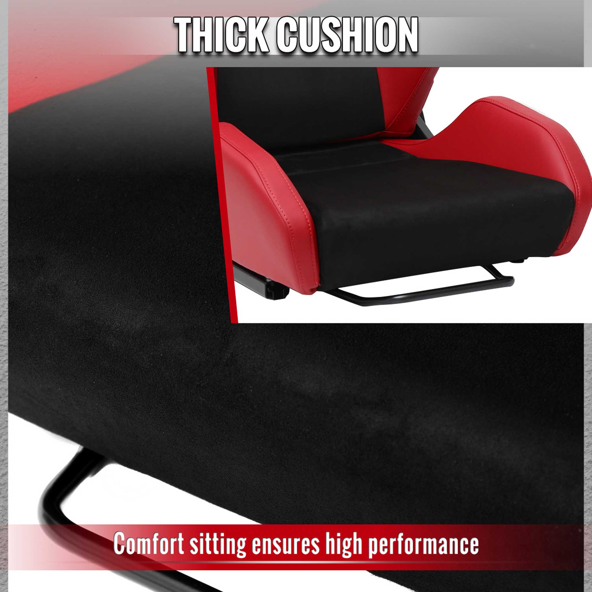 Universal Racing Seat Red Pu Leather Charcoal Gray Suede With Double Red Stitch