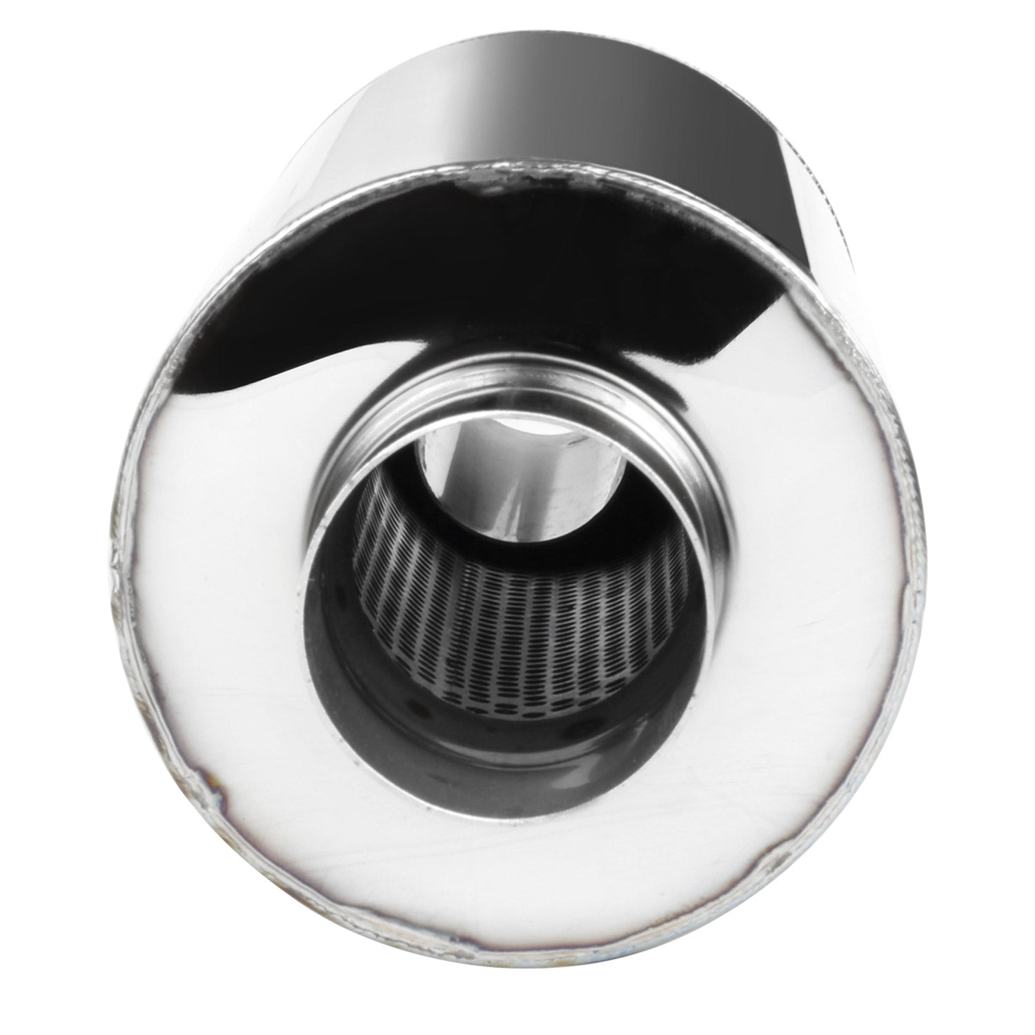 Universal 2.5" Inlet/4" Outlet S. Steel Muffler w/ Fireball Style Burnt Tip