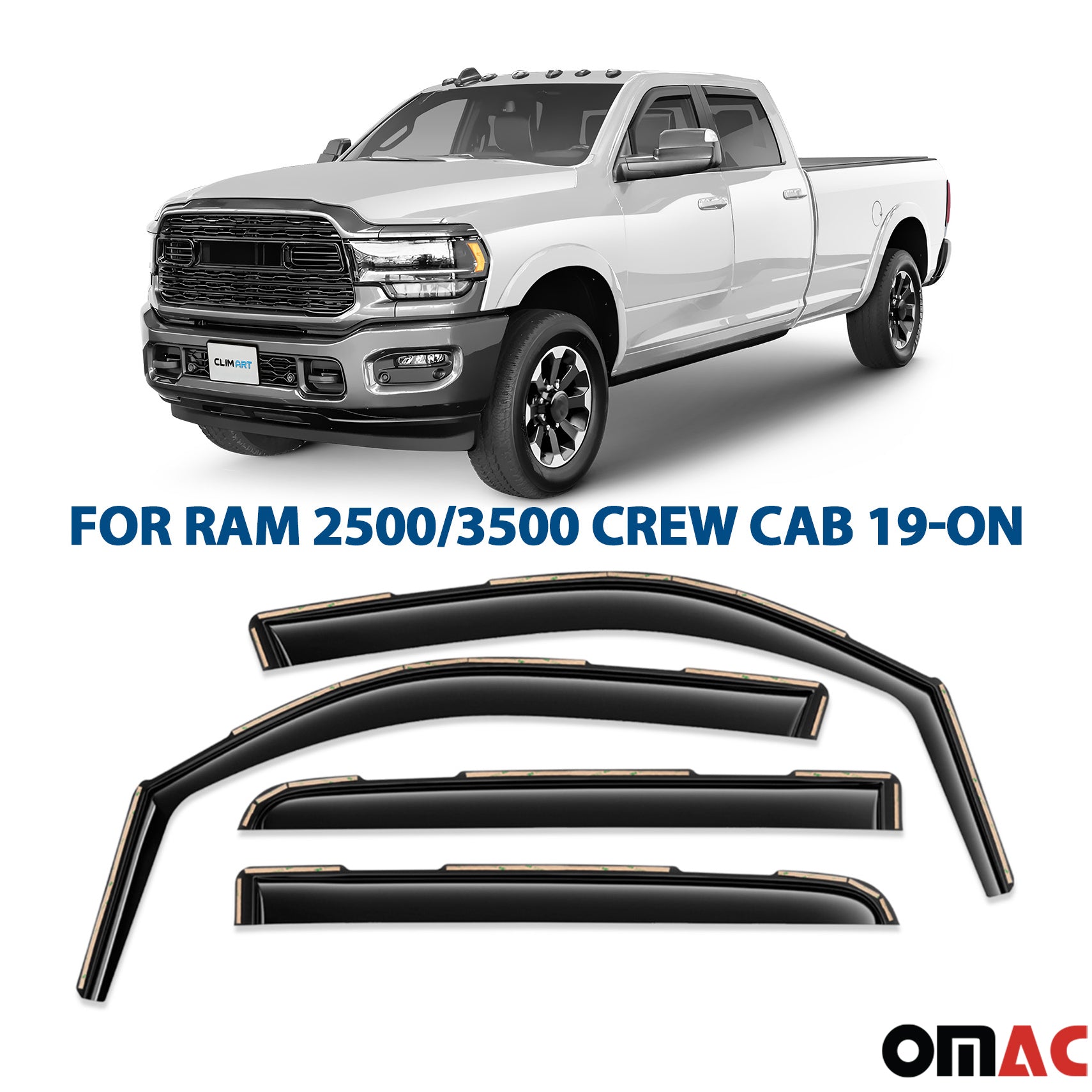 Clim Art Wind Deflectors for Dodge Ram 2500 2019-2025 Mega Cab Shatterproof 4x