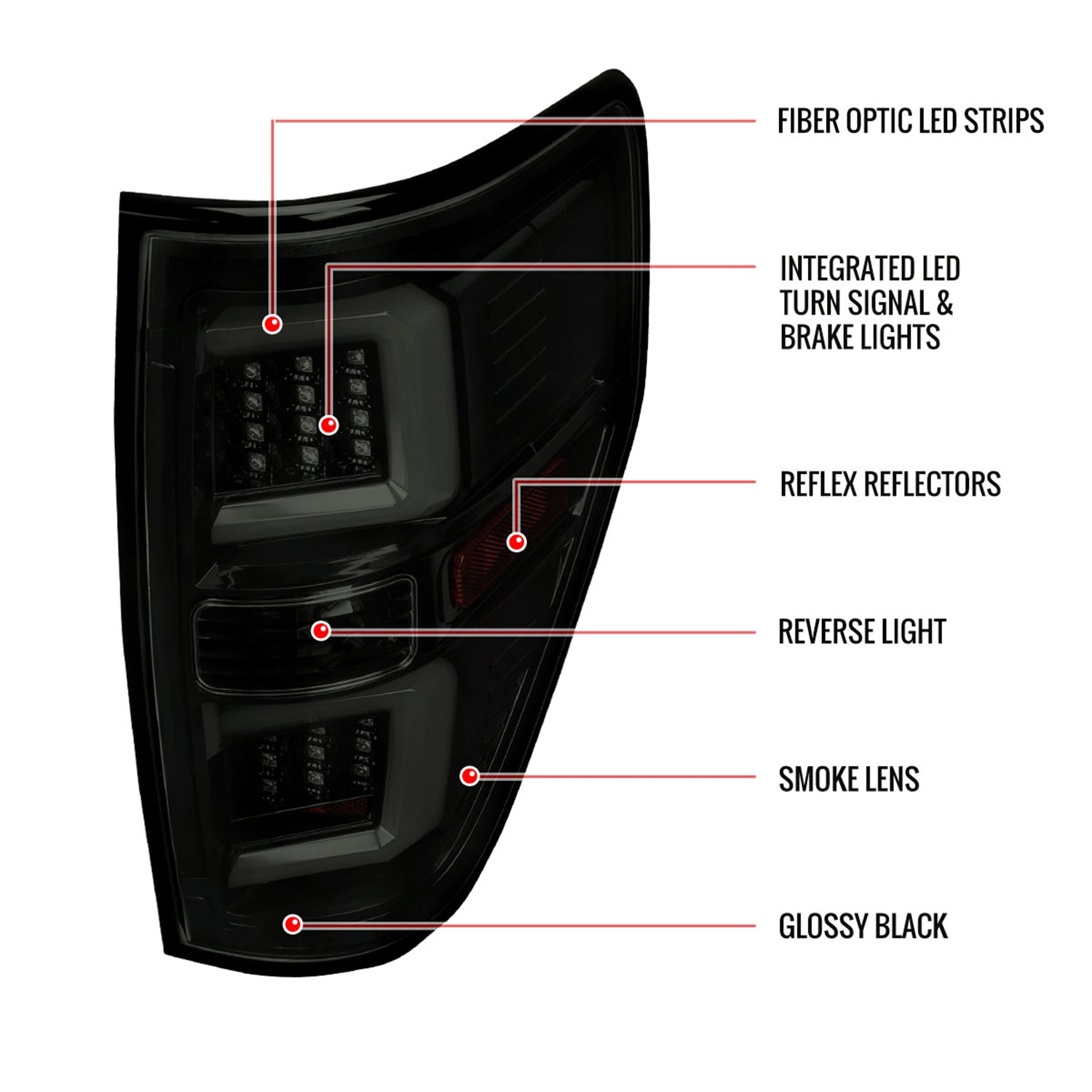 2009-2014 Ford F-150 White C-Bar LED Tail Lights Glossy Black/Smoke Lens