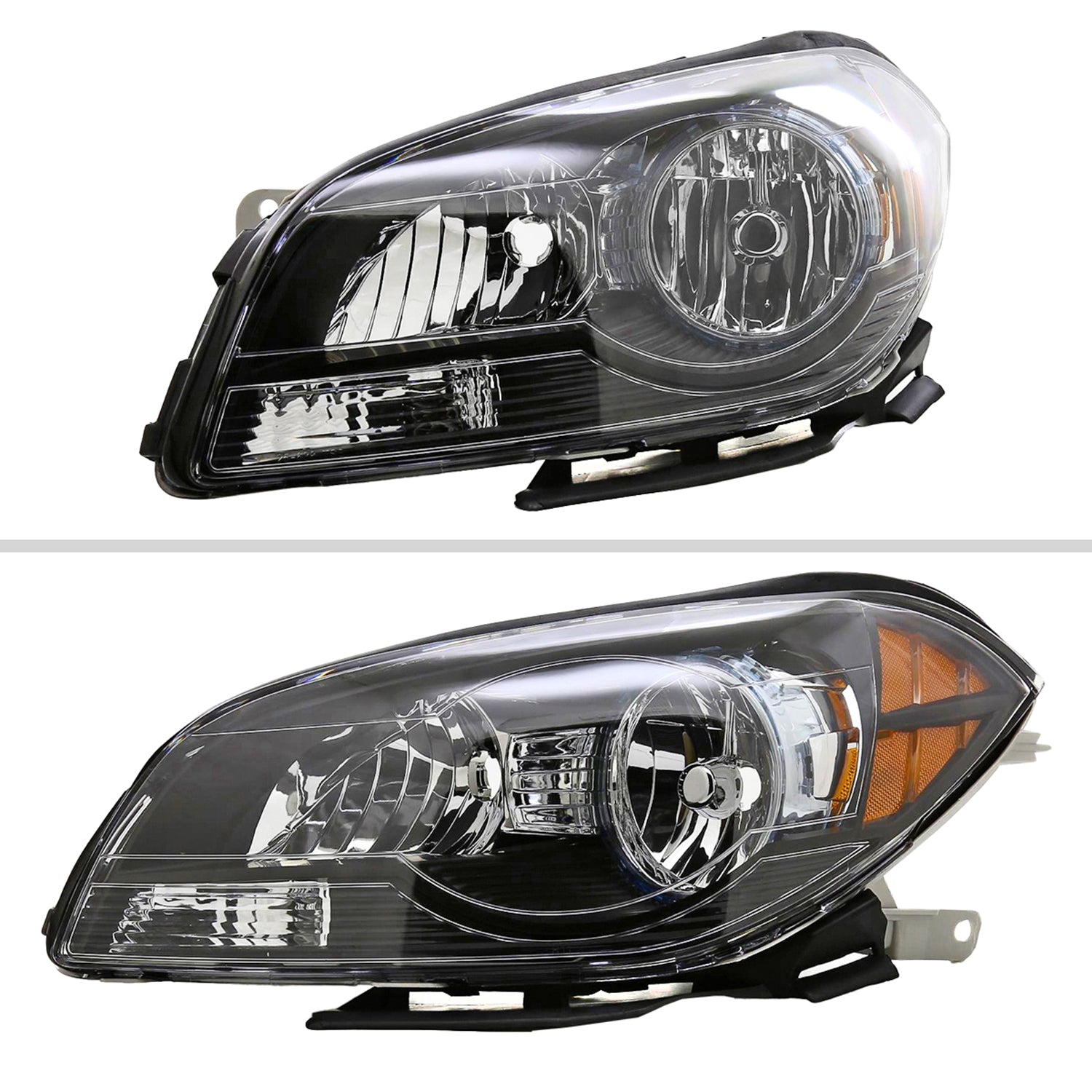 2008-2012 Chevy Malibu LS/LT/LTZ Crystal Headlights Amber Reflectors Black