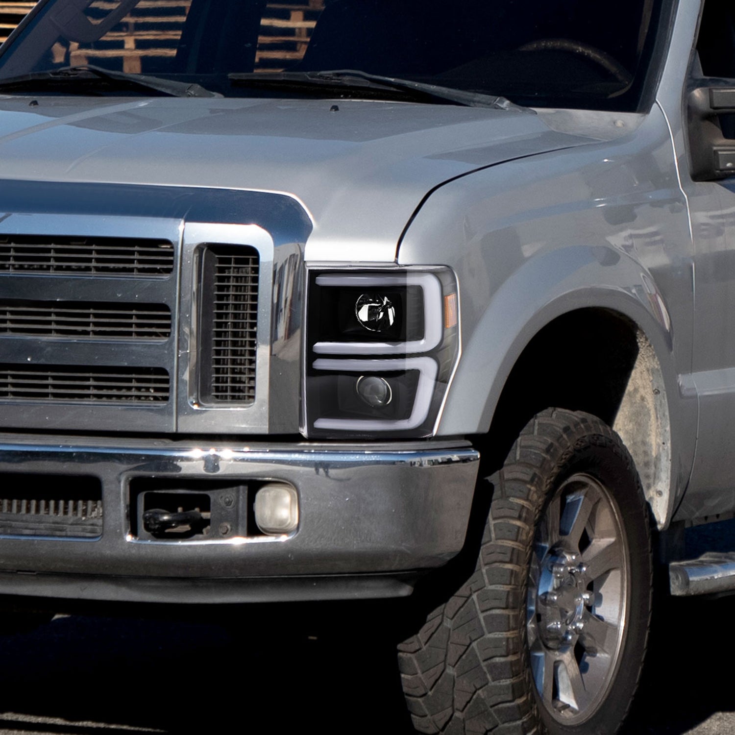 2008-2010 Ford F-250/350/450/550 LED Signal Bar Projector Headlights Black