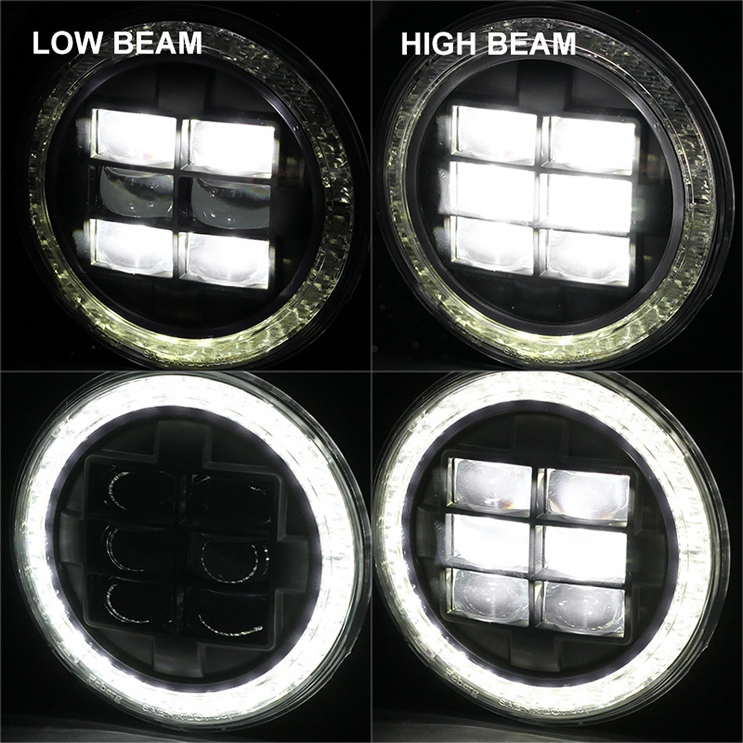 Universal 7" Round Cree LED Red Rim Halo Projector Headlight - 1PC Matt Black