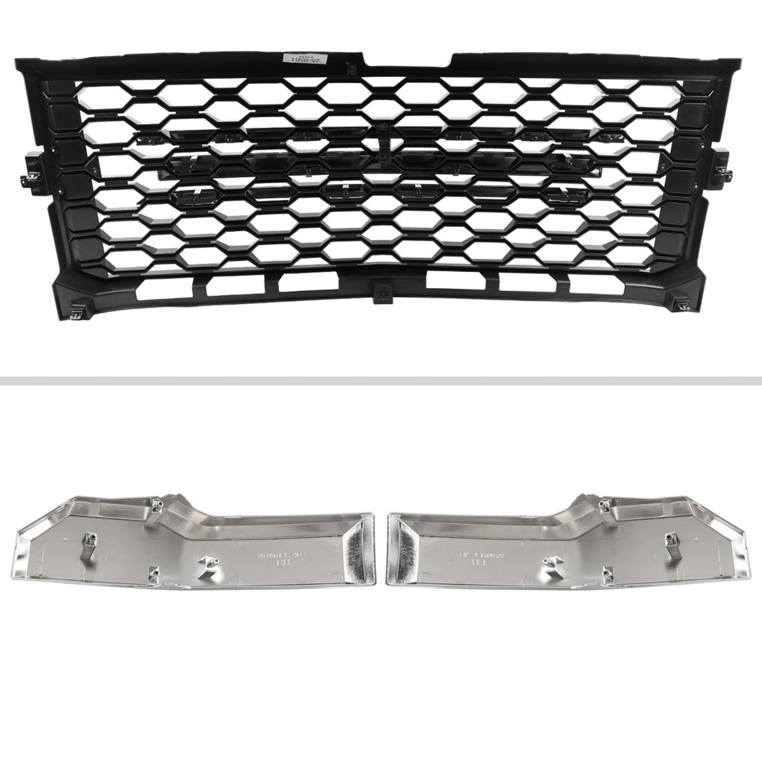 2019-2022 Chevy Silverado 1500 WT Glossy Honeycomb Hood Grille Chrome Trim